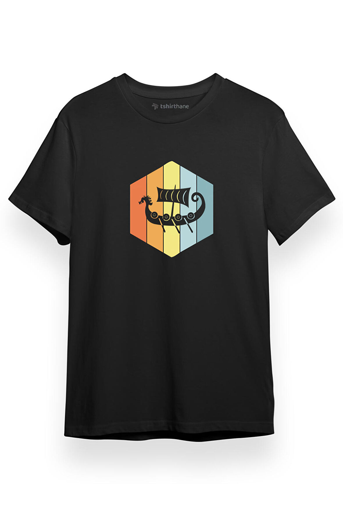 Viking Ship Essential Siyah Kısa kol Erkek Tshirt