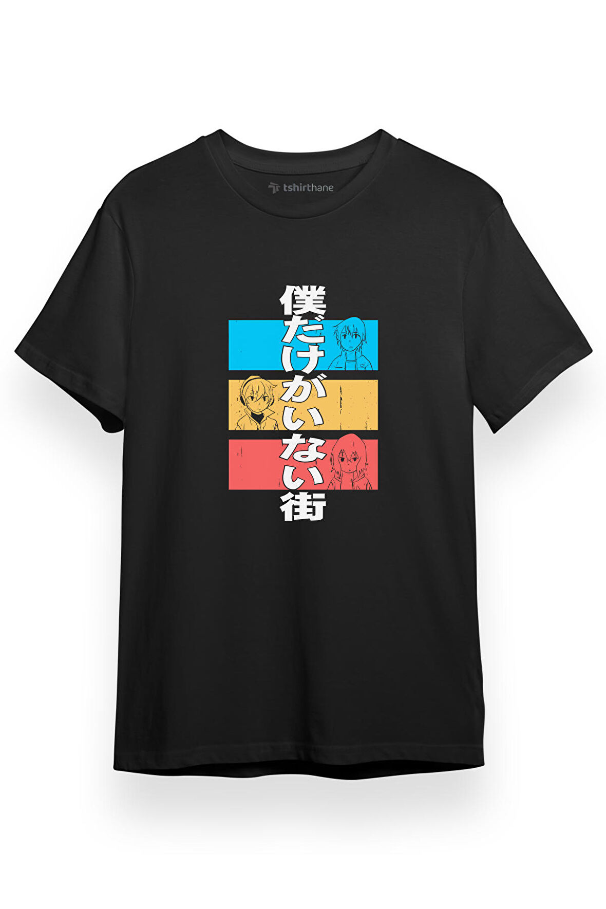 Erased Anime Main Character Colorful Art Siyah Kısa kol Erkek Tshirt