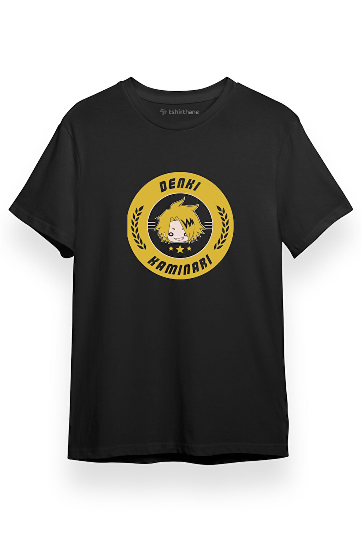My Hero Academi Anime Denki Kaminari Minimal Logo Siyah Kısa kol Erkek Tshirt