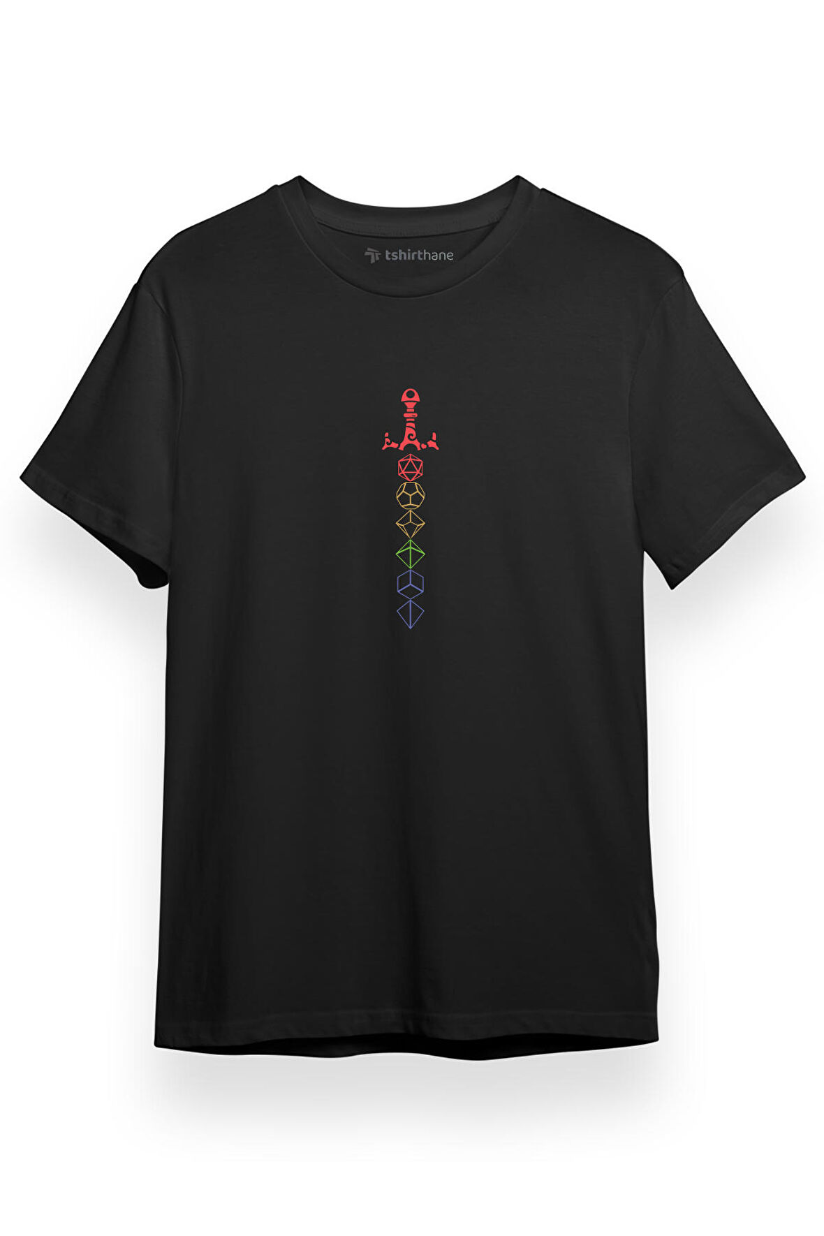 Dungeons And Dragons Rainbow Dice Sword Siyah Kısa kol Erkek Tshirt