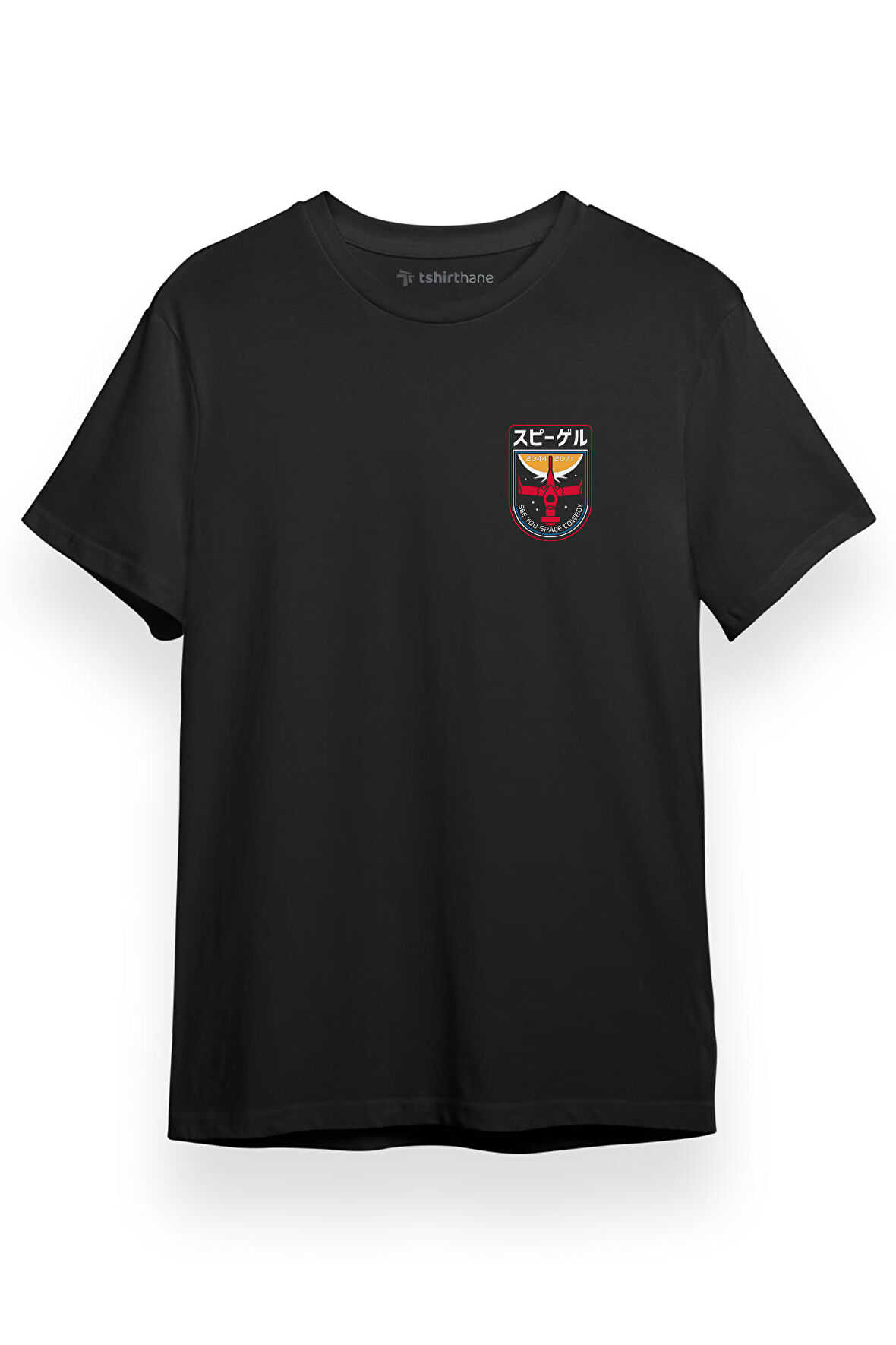 Cowboy Bebop See You Space Cowbow Patch Logo Siyah Kısa kol Erkek Tshirt