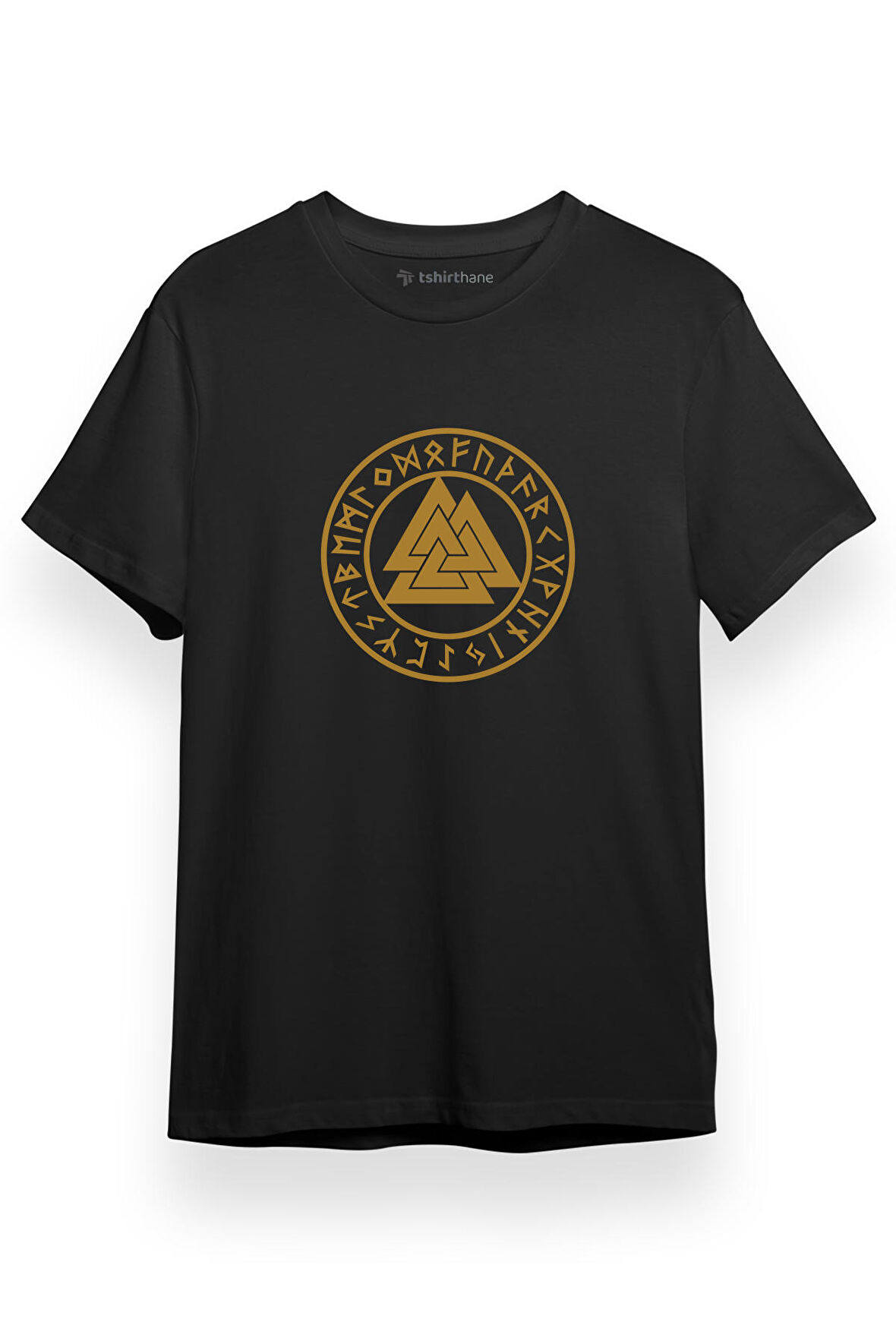 Vikings Valknur Runes Siyah Kısa kol Erkek Tshirt