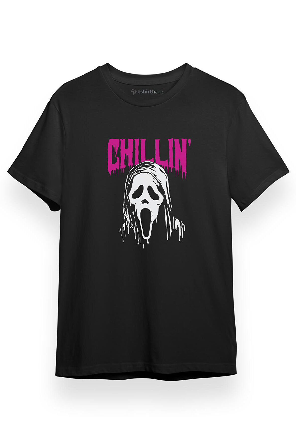 Scream Ghost Face Chillin Siyah Kısa kol Erkek Tshirt