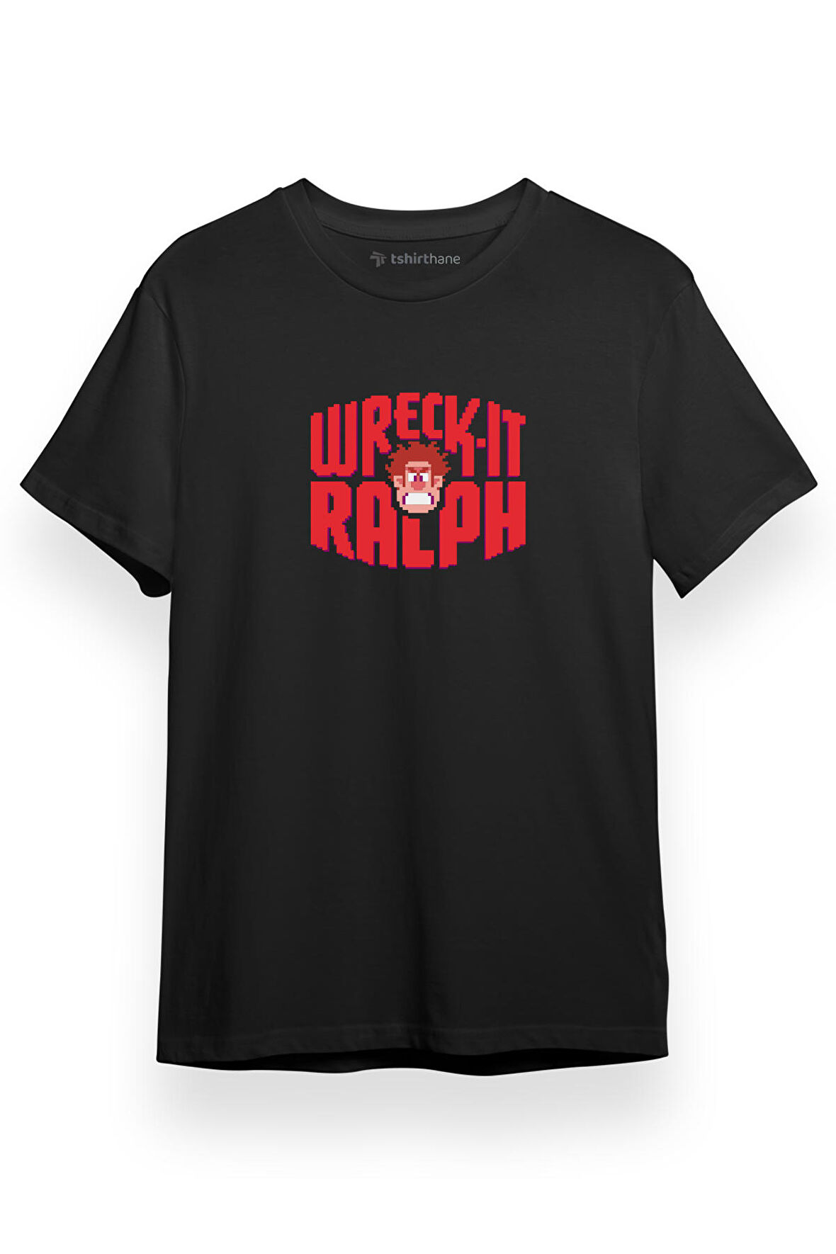 Wreck It Ralph Letter Logo Siyah Kısa kol Erkek Tshirt