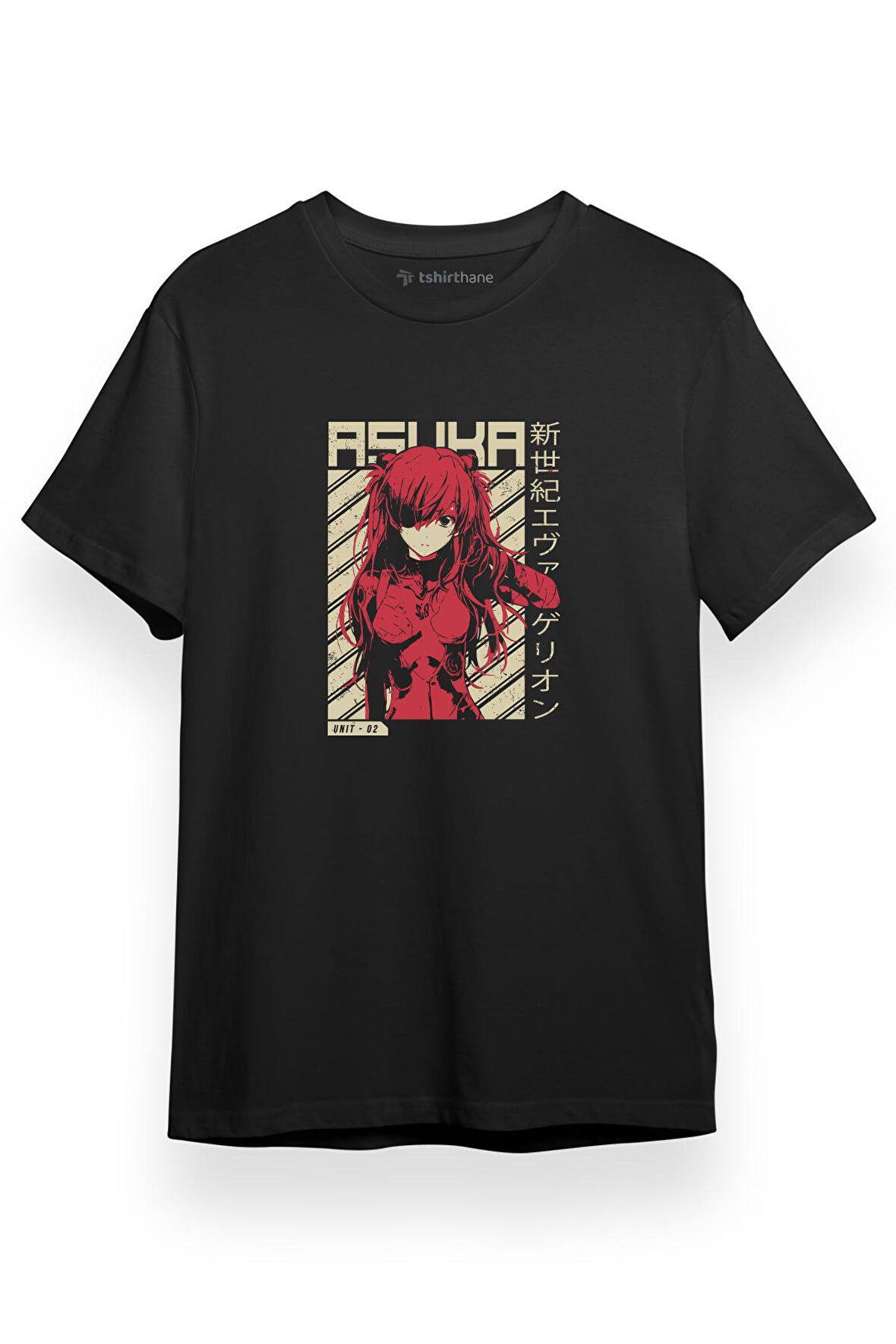 Neon Genesis Evangelion Asuka Poster Siyah Kısa kol Erkek Tshirt
