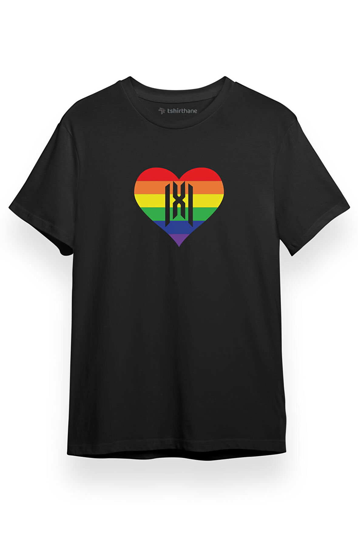 Monsta X Rainbow Heart Logo Siyah Kısa kol Erkek Tshirt