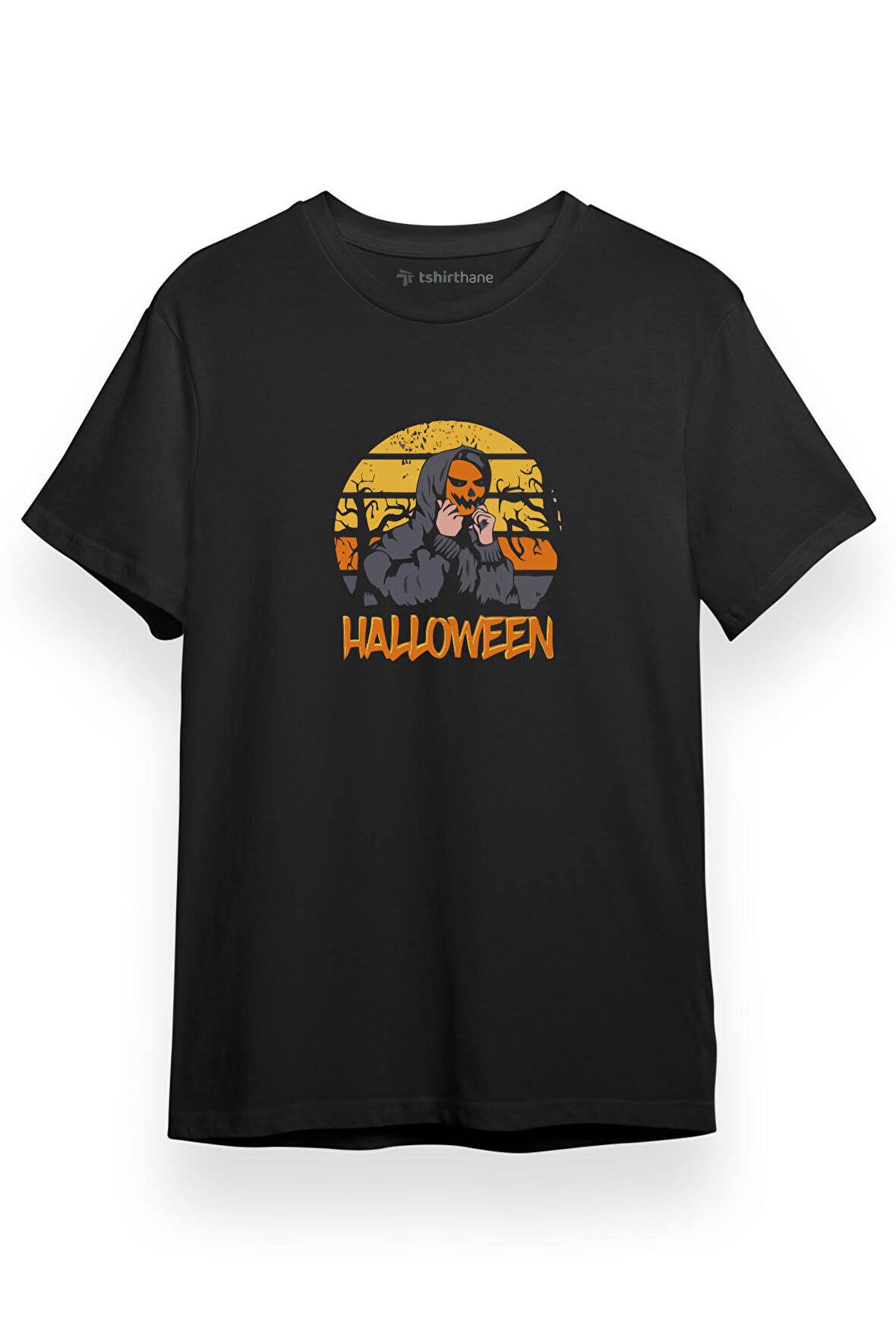 Halloween Sunset Retro Siyah Kısa kol Erkek Tshirt