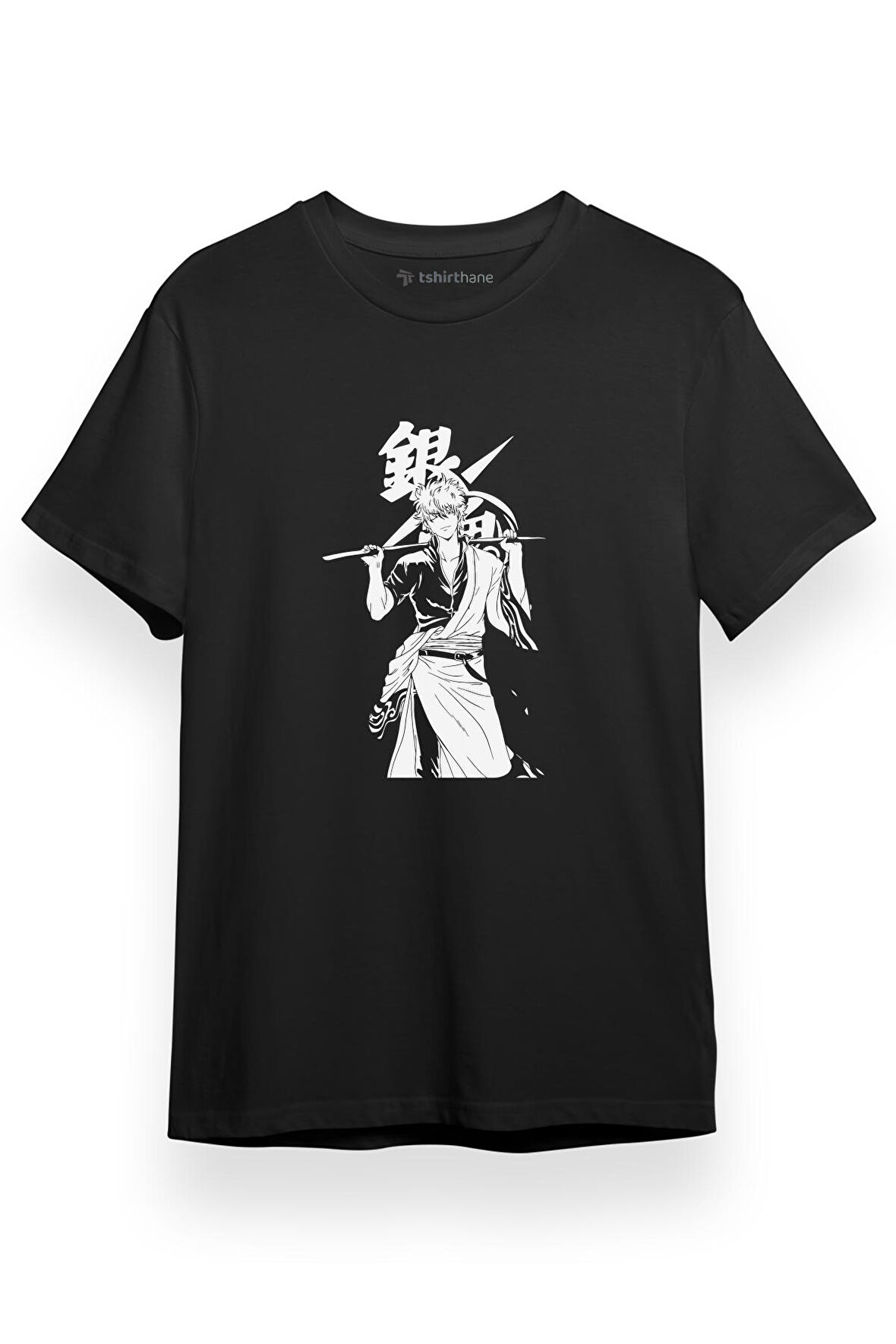 Gintama Anime Gintoki Black White Siyah Kısa kol Erkek Tshirt