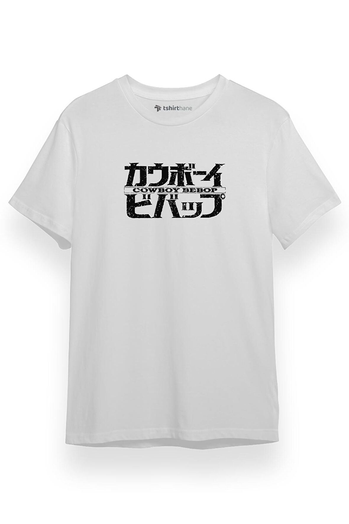 Cowboy Bebop Retro Letter Logo Beyaz Kısa kol Erkek Tshirt