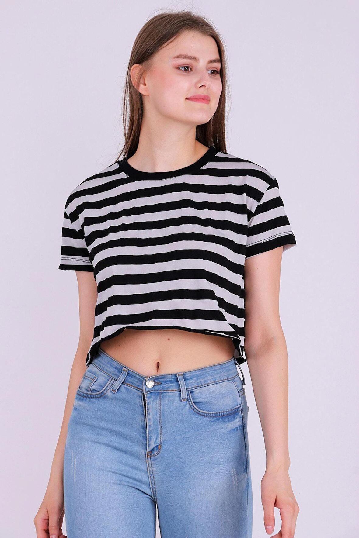 Basic Çizgili Crop Tshirt