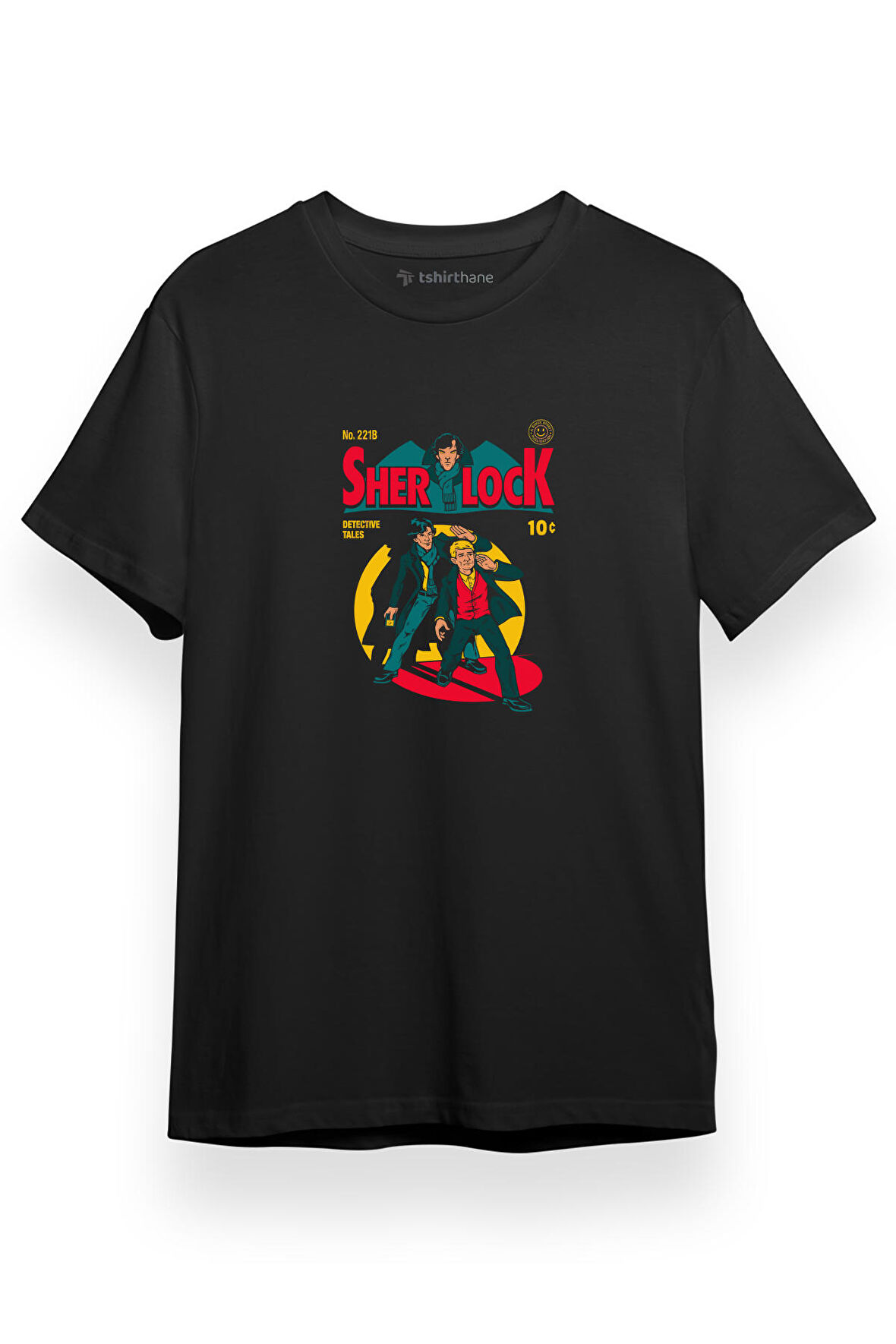 Sherlock Comic Siyah Kısa kol Erkek Tshirt