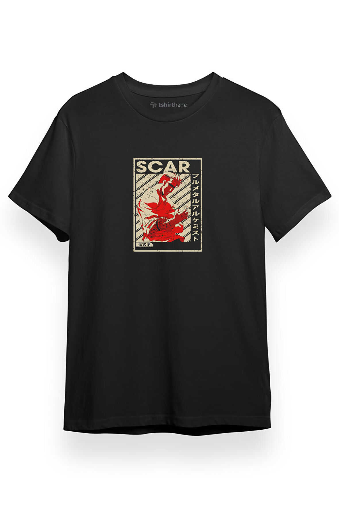 Fullmetal Alchemist Anime Scar Poster Siyah Kısa kol Erkek Tshirt