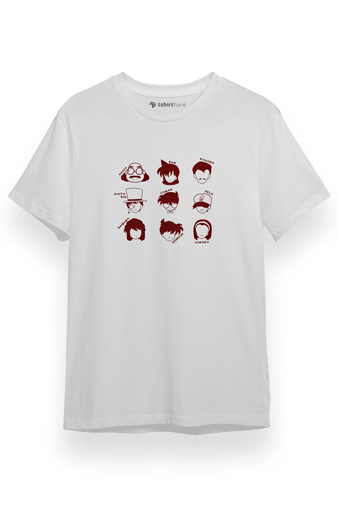 Detective Conan Anime Character Name and Icons Beyaz Kısa kol Erkek Tshirt