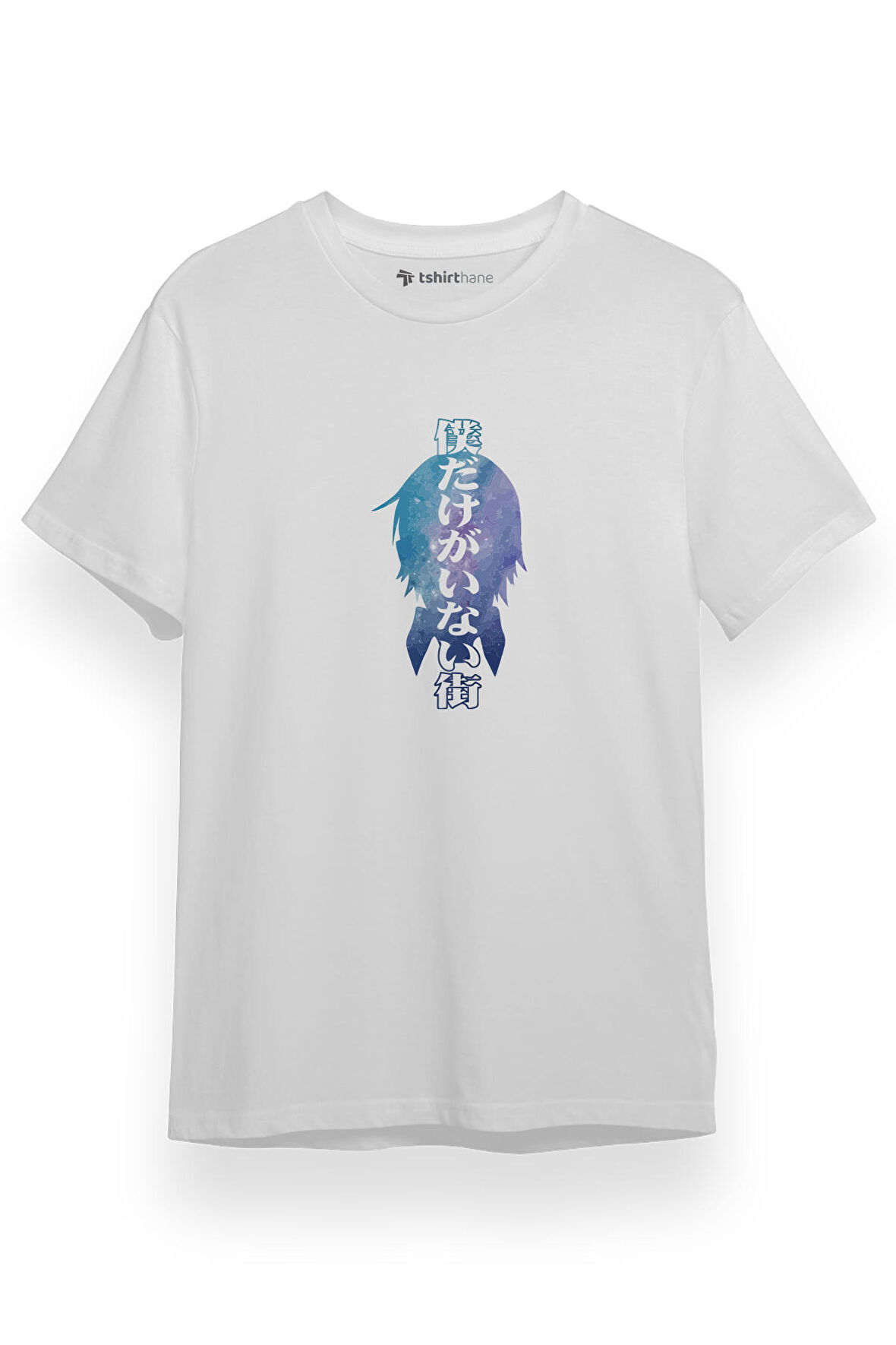 Erased Anime Blue Art Beyaz Kısa kol Erkek Tshirt
