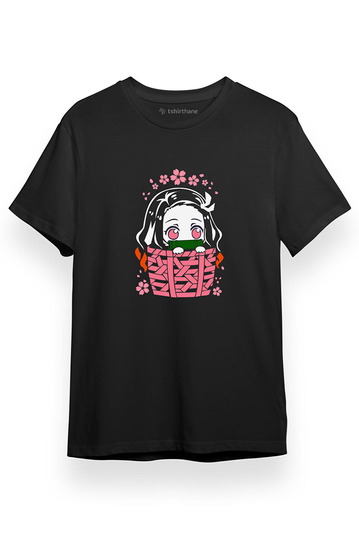Demon Slayer Anime Cute Nezuko Siyah Kısa kol Erkek Tshirt