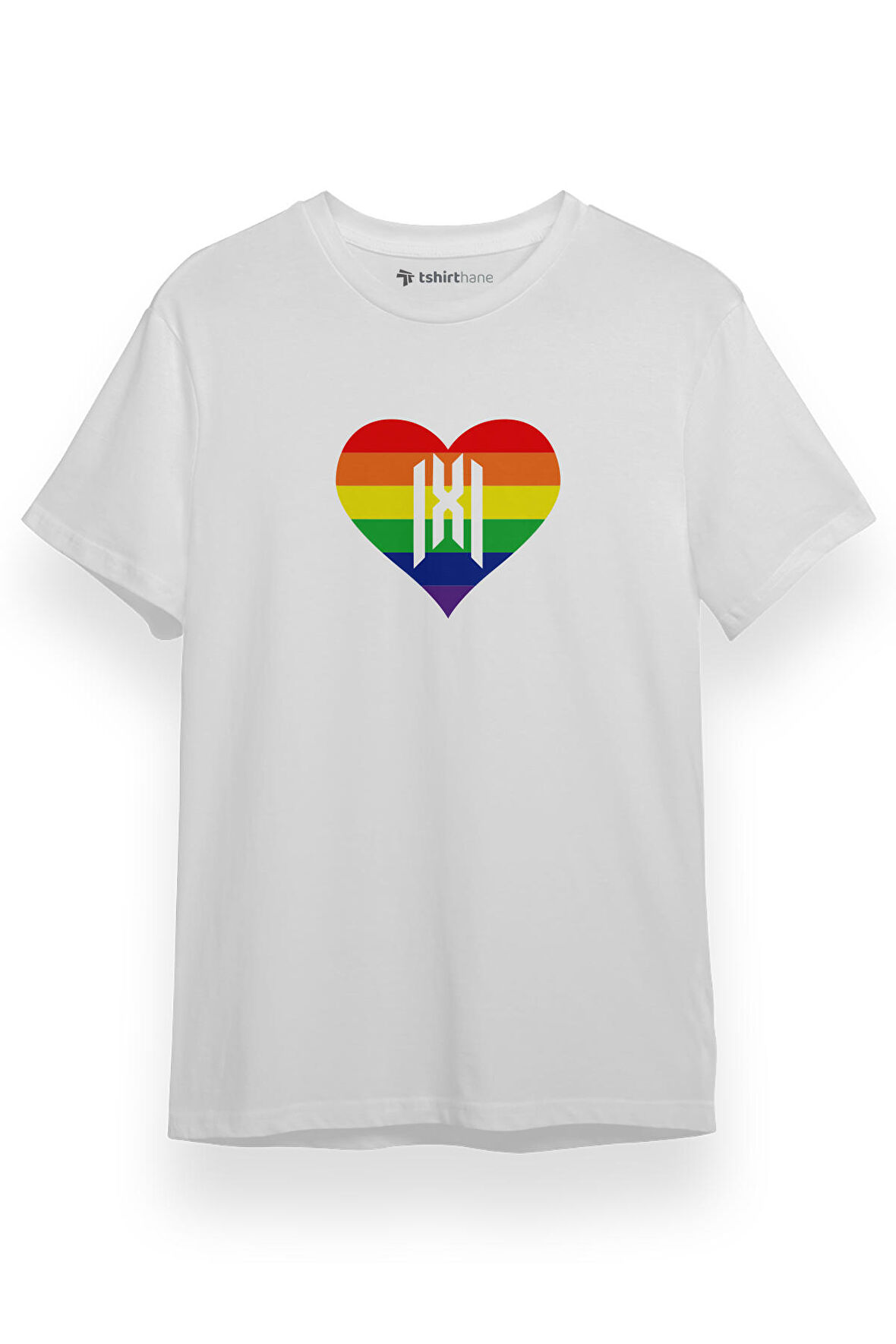 Monsta X Rainbow Heart Logo Beyaz Kısa kol Erkek Tshirt