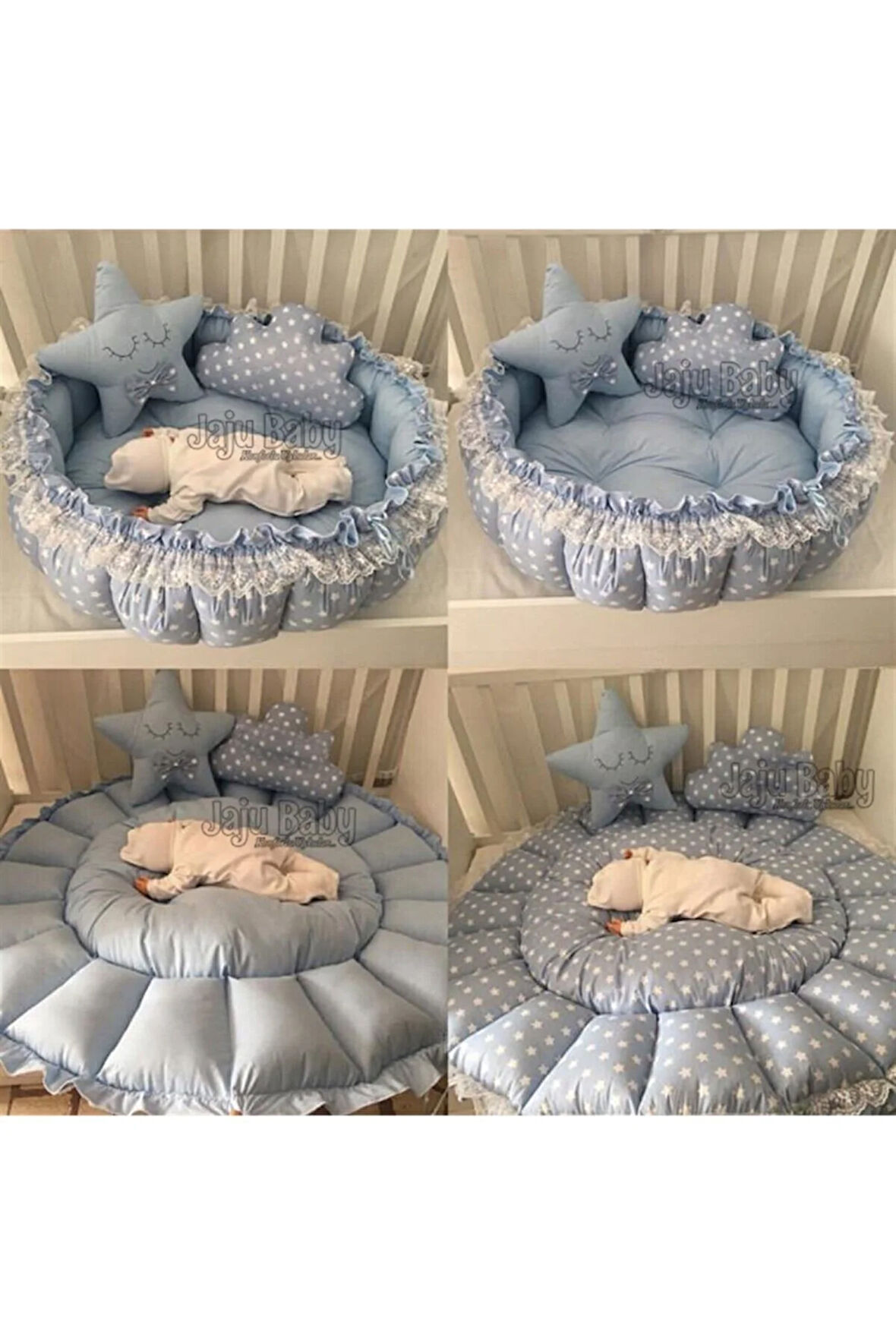 Mavi Yıldızlı Açılır Kapanır Oyun Minderi Bebek Yuvası Jaju-babynest Anne Yanı