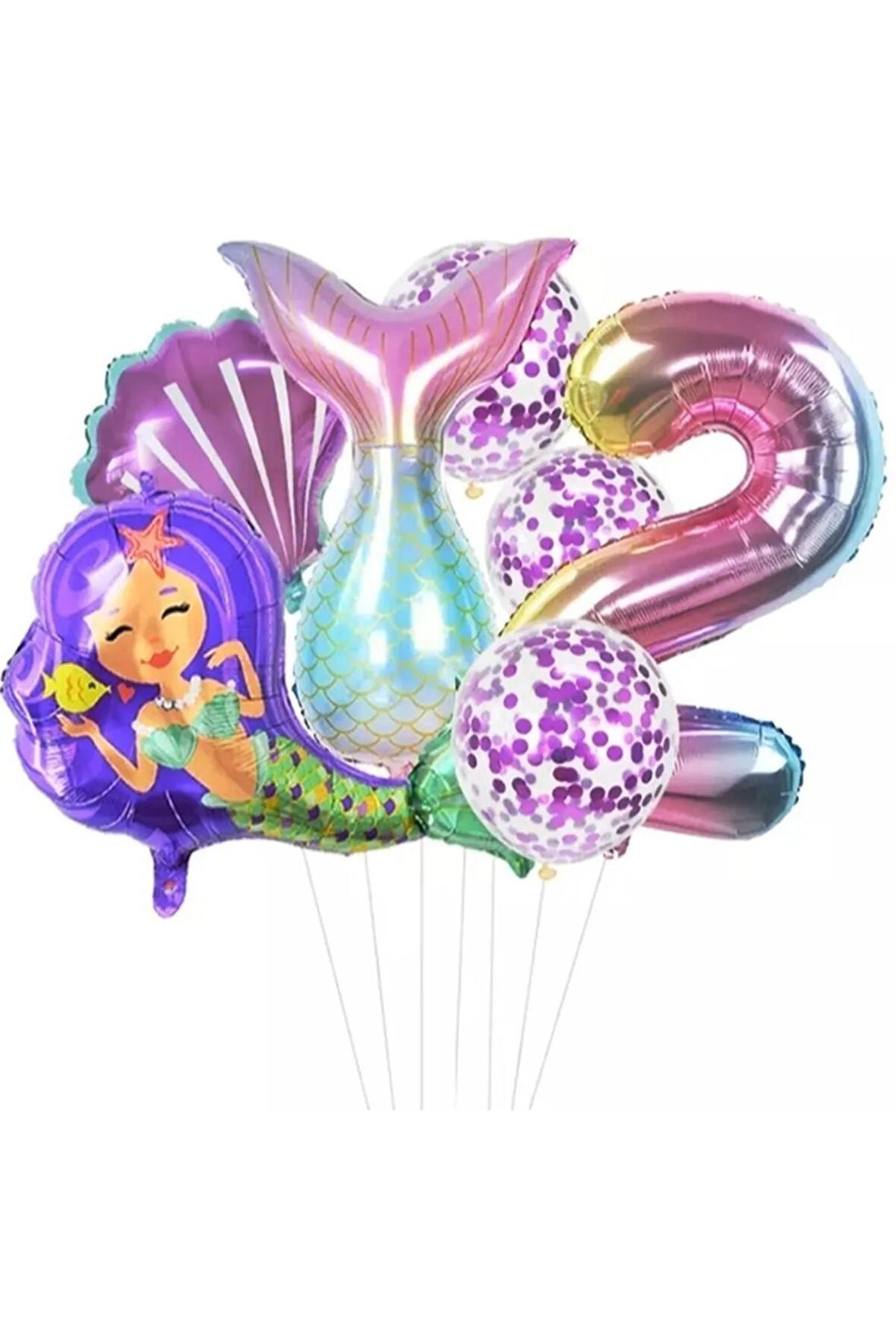 Deniz Kızı Kuyruğu Deniz Kabuğu Gökkuşağı Rakam Balon Pullu Şeffaf Balonlu Deniz Kızı Konsepti