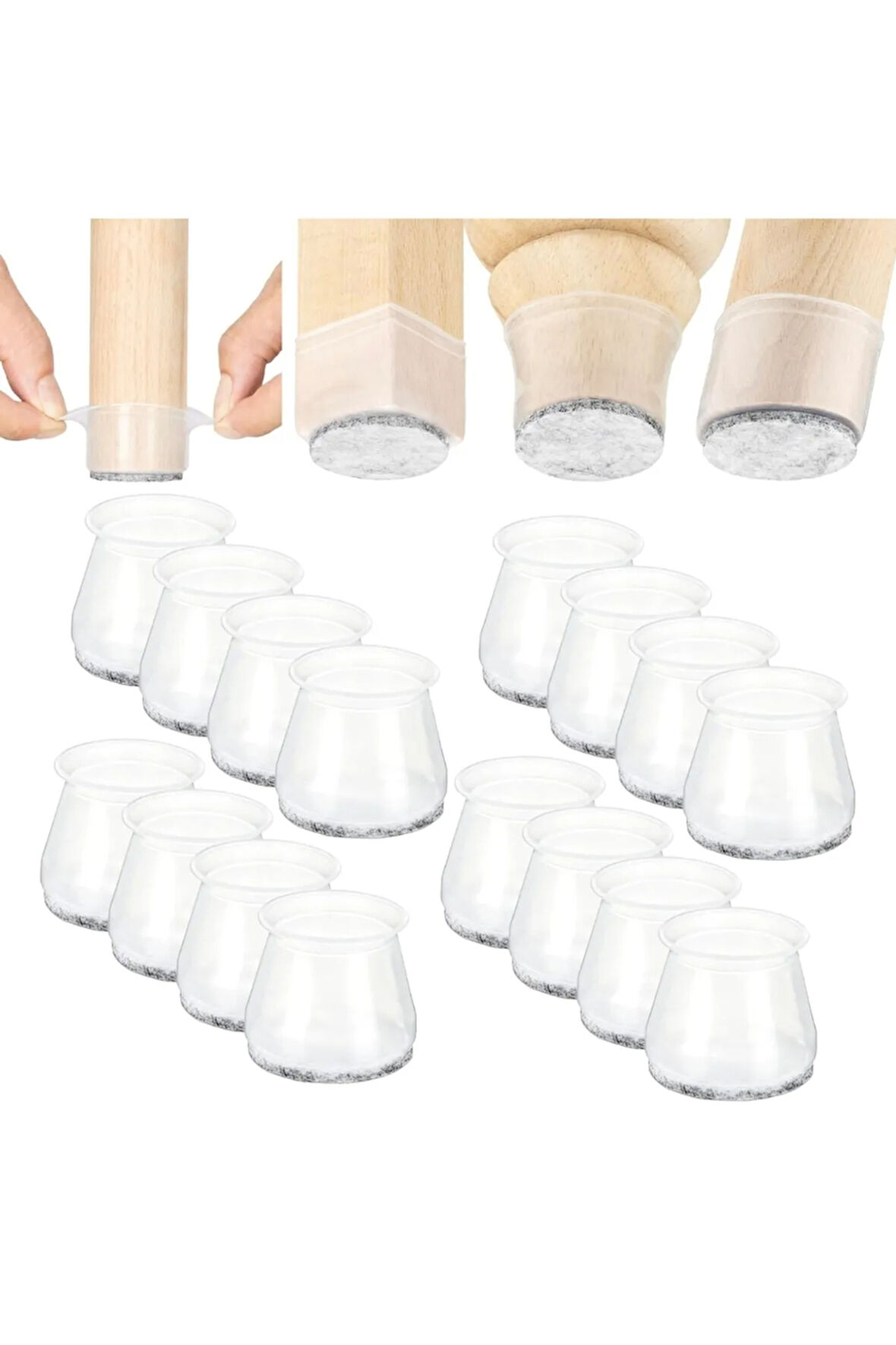 12 Adet ( 3cm-3,5cm ) Yarı Saydam Silikon Keçeli Sandalye Susturucu Sandalye Pabucu