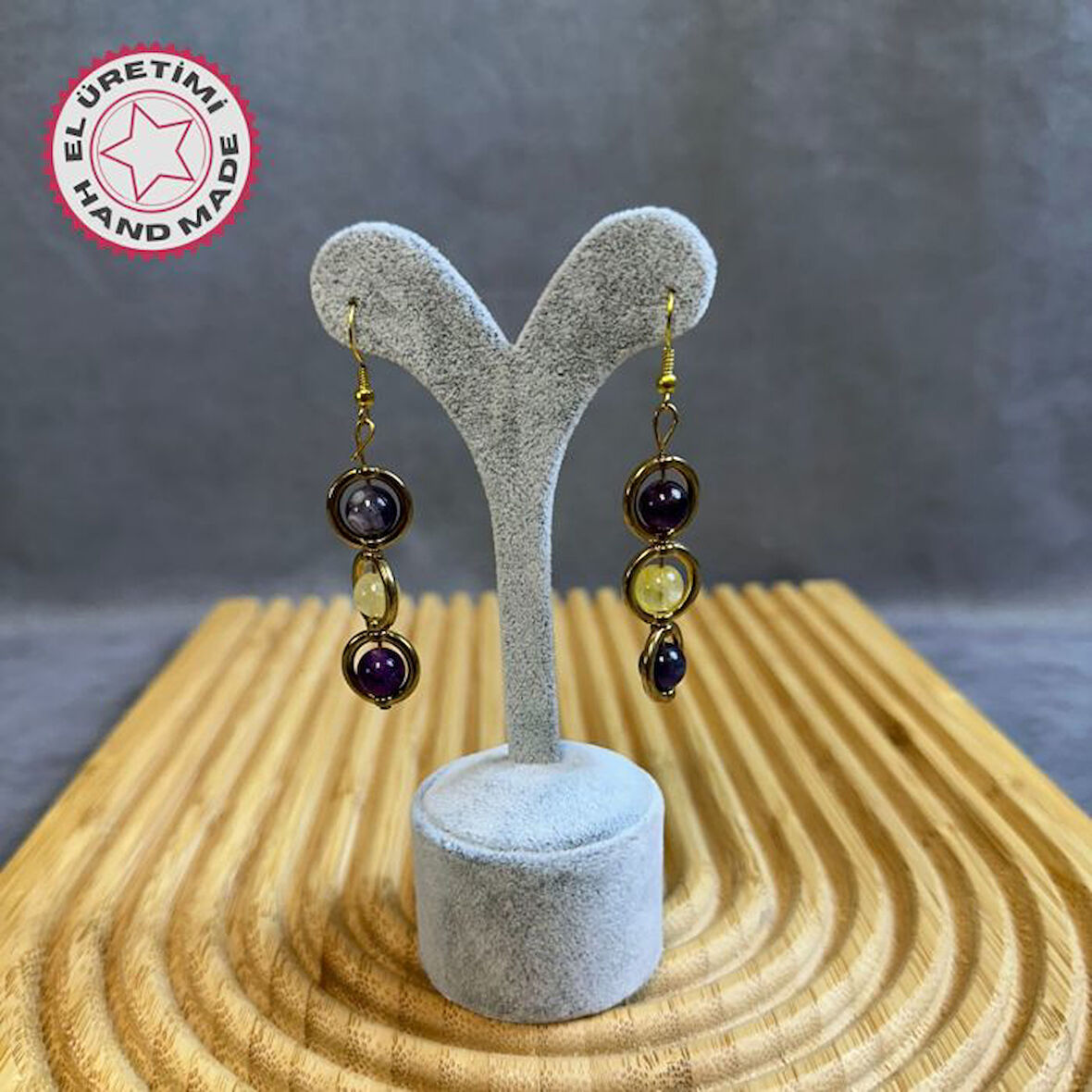 Uretti - Tuğba 6667 2374 Sitrin Doğal Taşlı Küpe