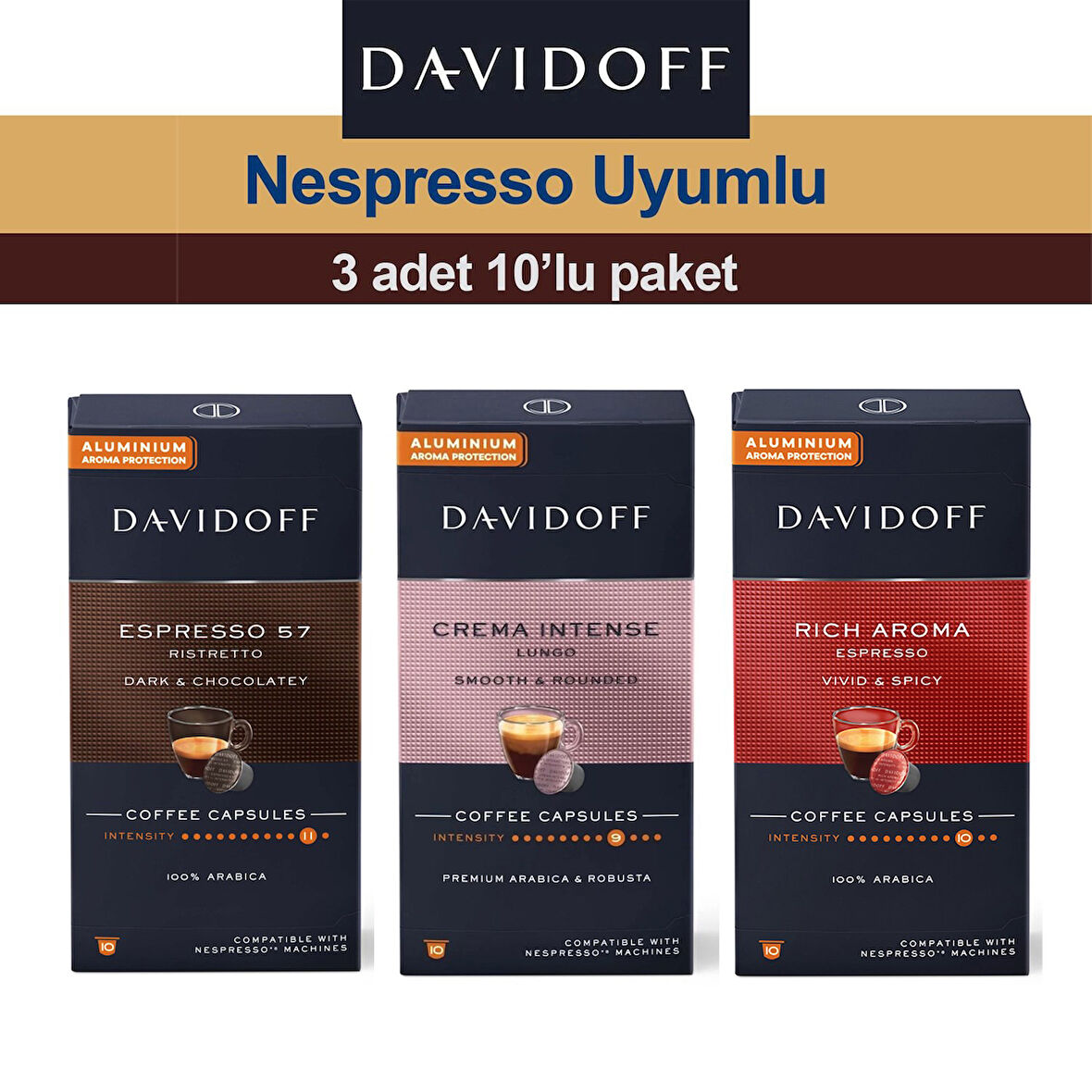 Davidoff Nespresso Uyumlu Kapsül Kahve Seti | Espresso - Rich - Intense