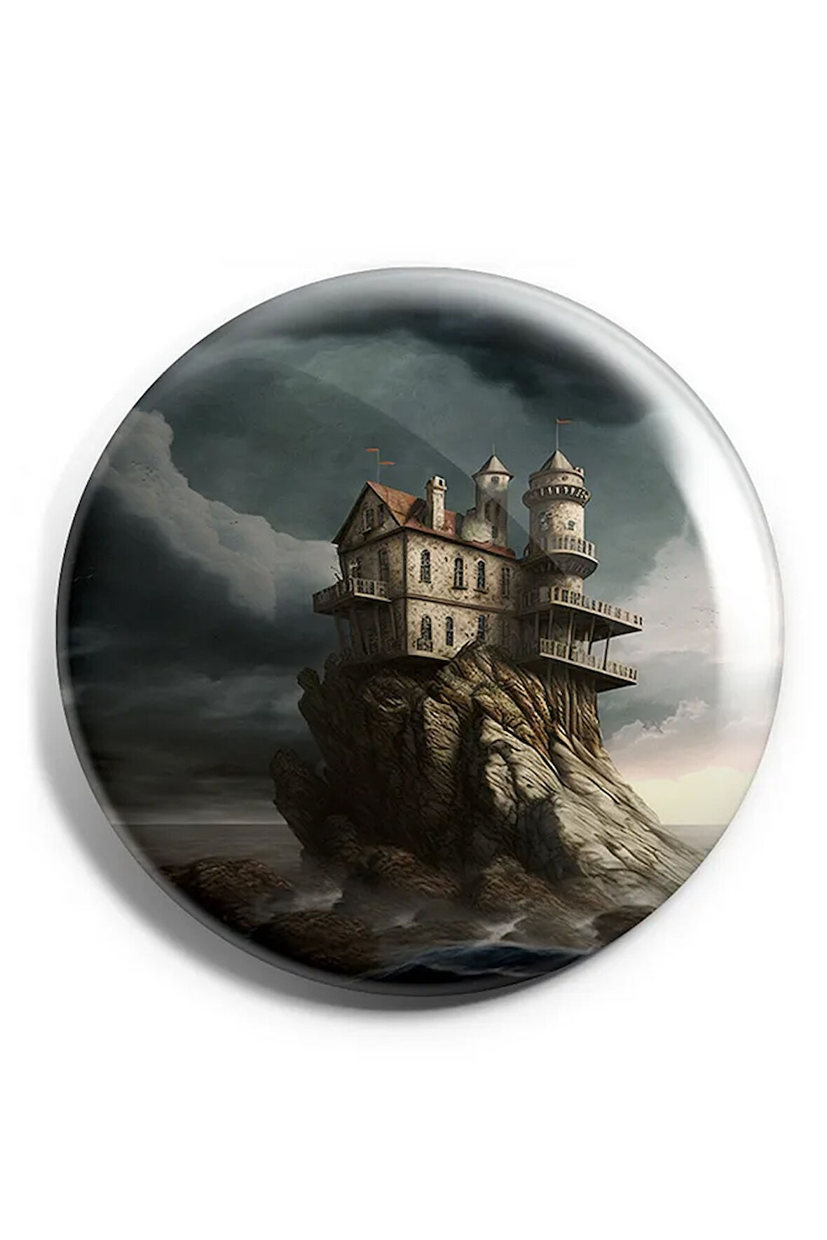 Kaya Üzerinde Kale İğneli Çanta Rozeti