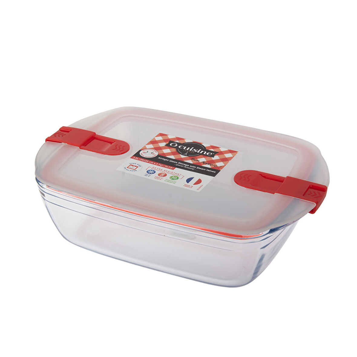 Ocuisine Beyaz Dikdörtgen Cam Saklama Kabı 28x20 Cm