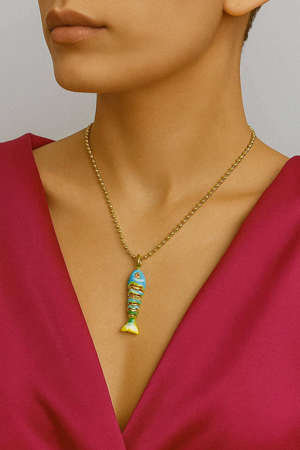 Mavi ve Sarı Renk Trend Balık Kolye