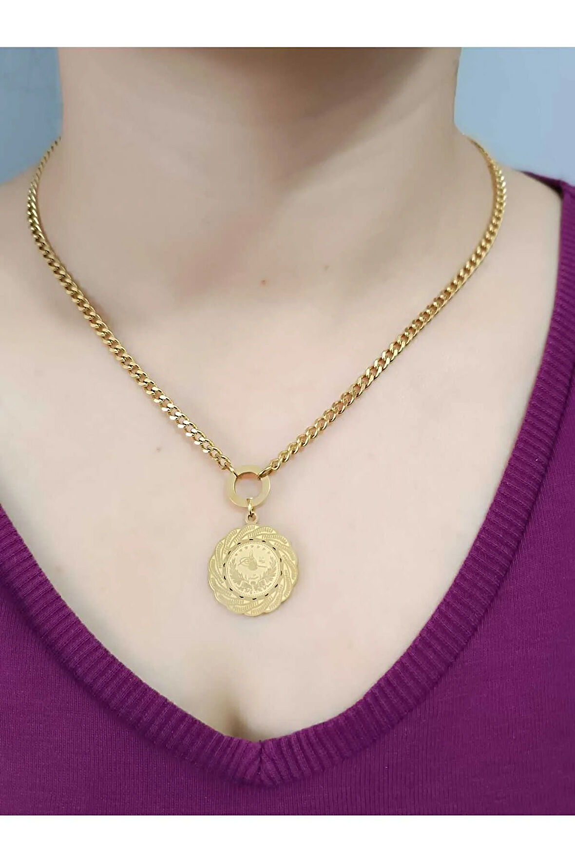 1.Sınıf Çelik Altın Kaplama Gösterişli Kararma Yapmaz Tuğra Kolye