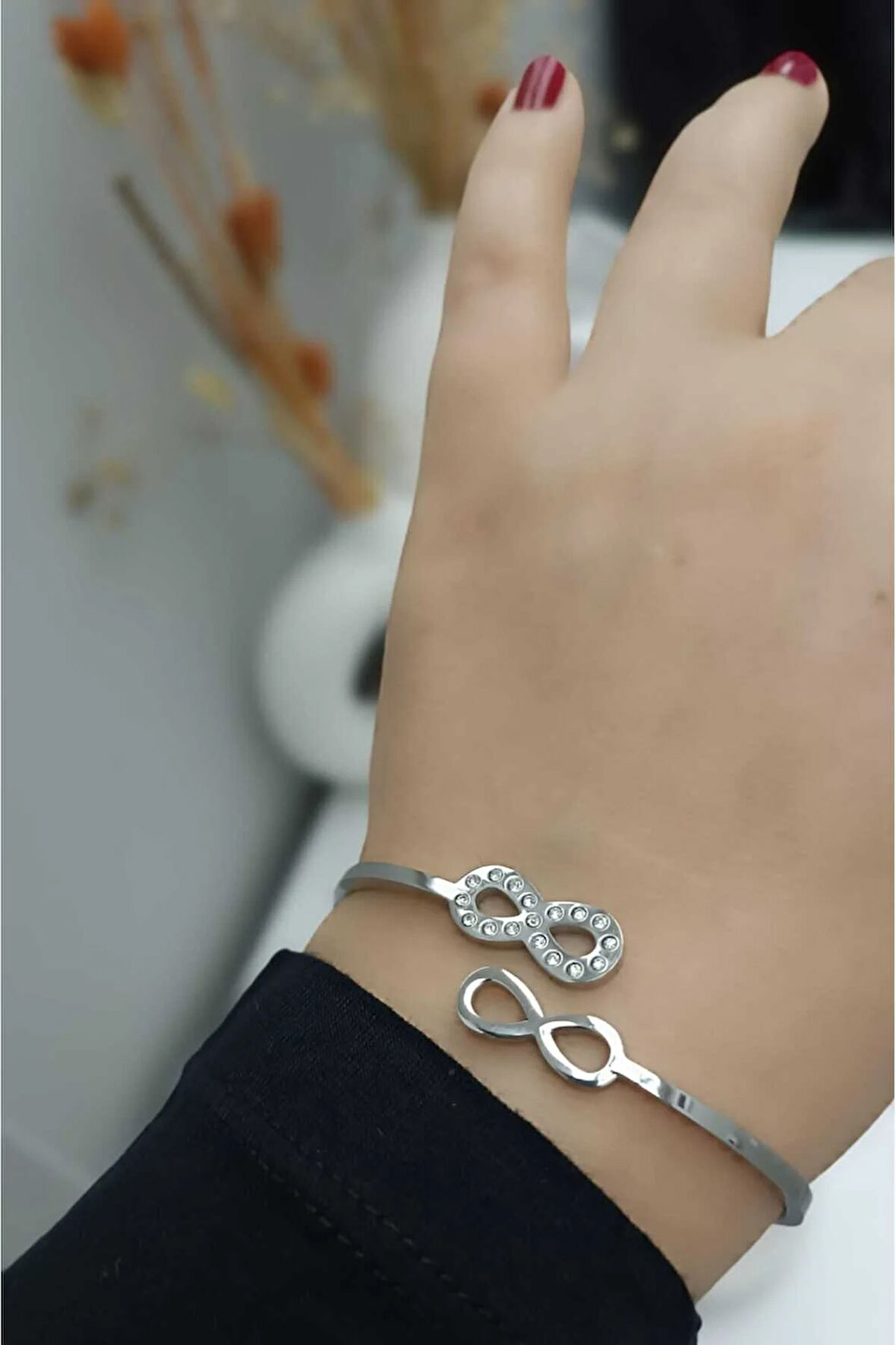 Çelik Kararma Yapmaz Zirkon Taşlı Silver Sonsuzluk Figürlü Bileklik