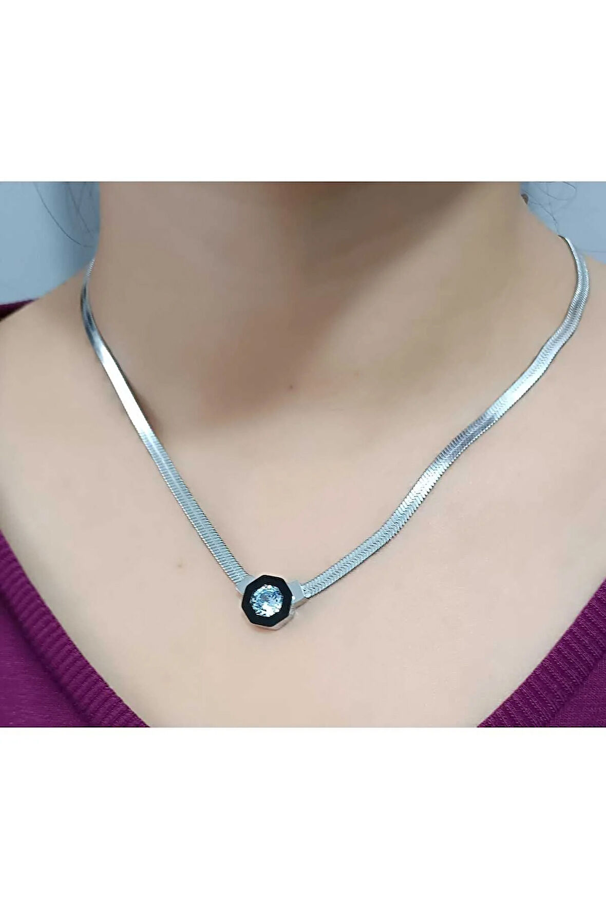 1.Sınıf Çelik Kararma Yapmaz İtalyan Zincir Çağla Model Silver Kolye