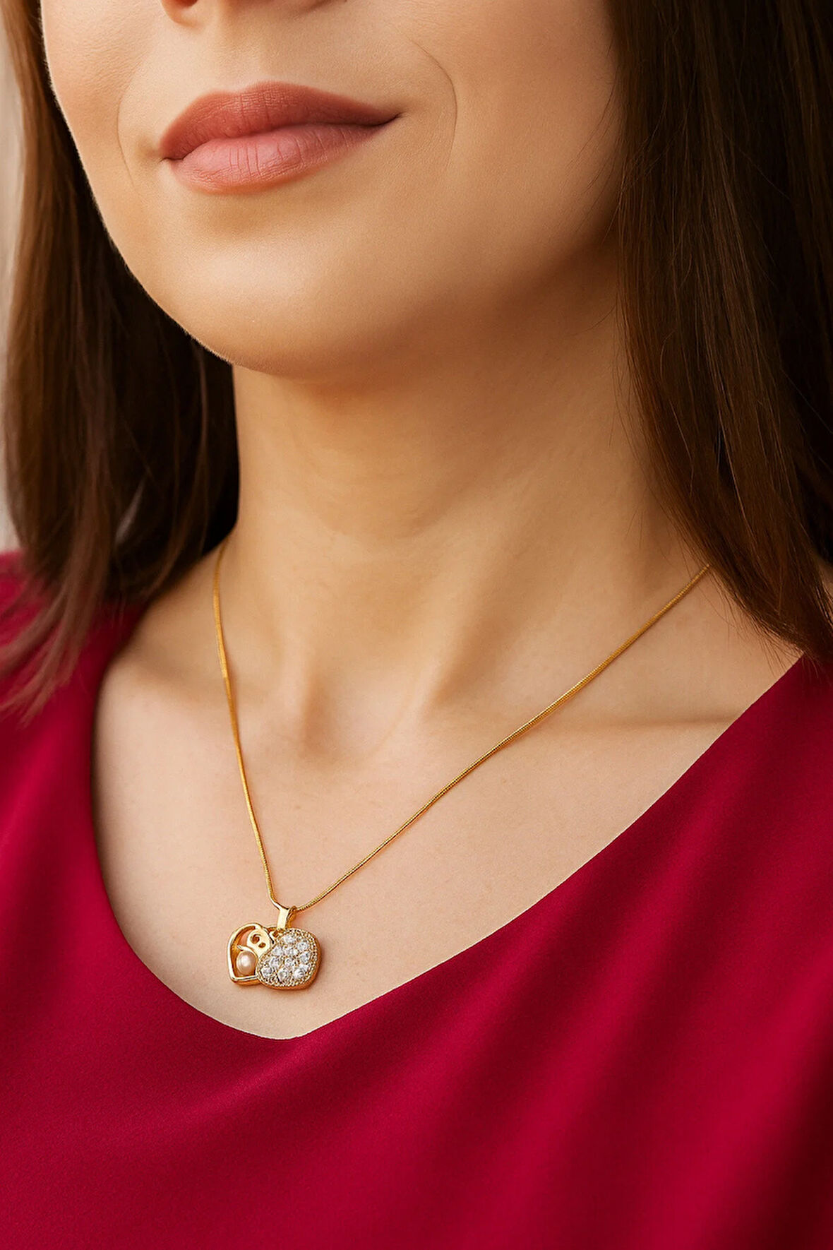 Çelik Kararmaz Zirkon Taşlı Açılır İnci Detaylı Kolye