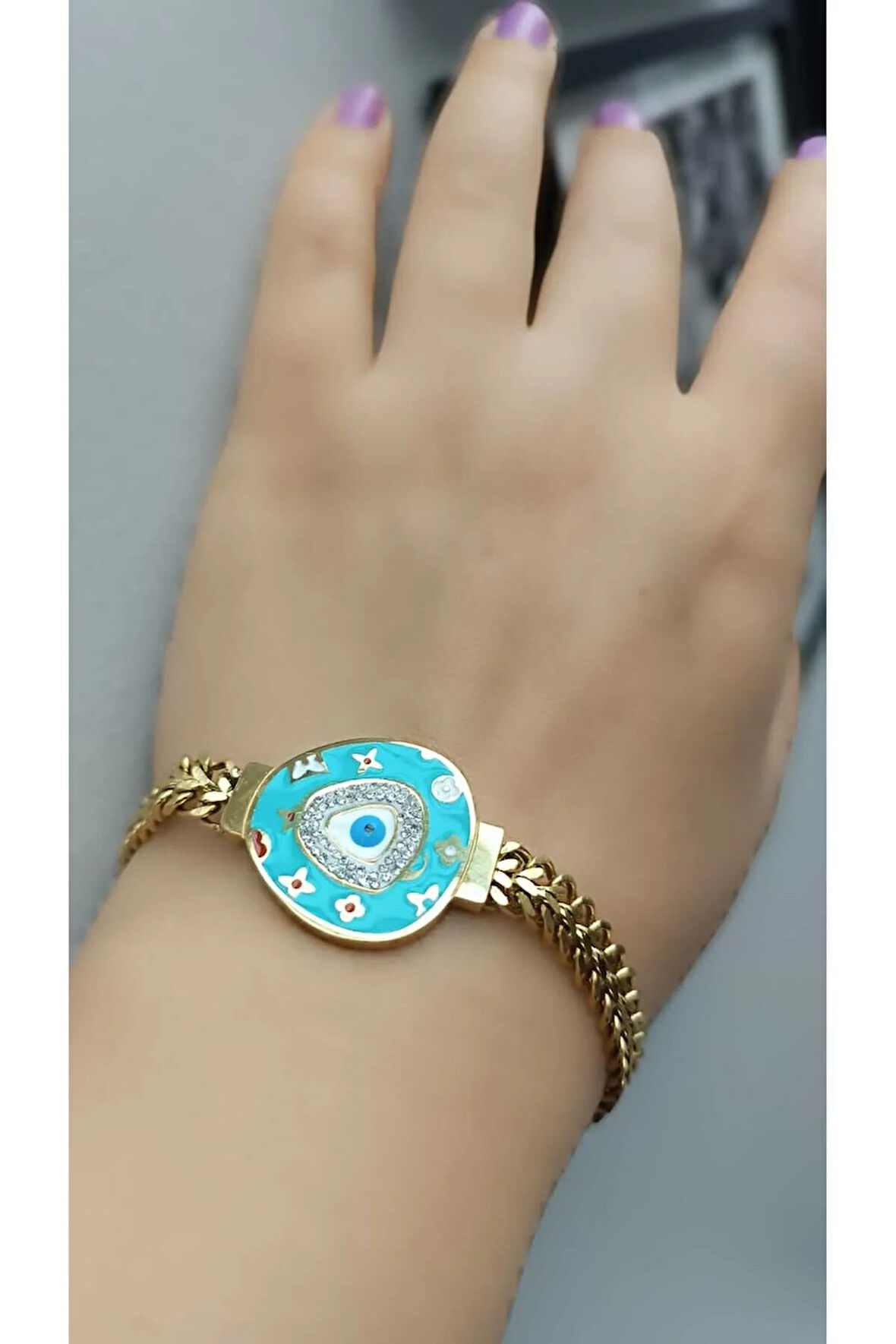 1.Sınıf Çelik Kararma Yapmaz Mineli Turkuaz Bileklik