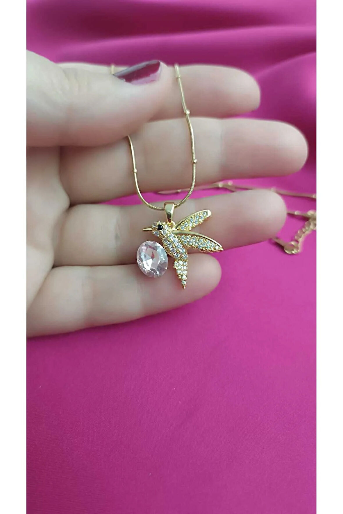 Çelik Kararma Yapmaz Kuş Figürlü Zirkon Taşlı Kolye