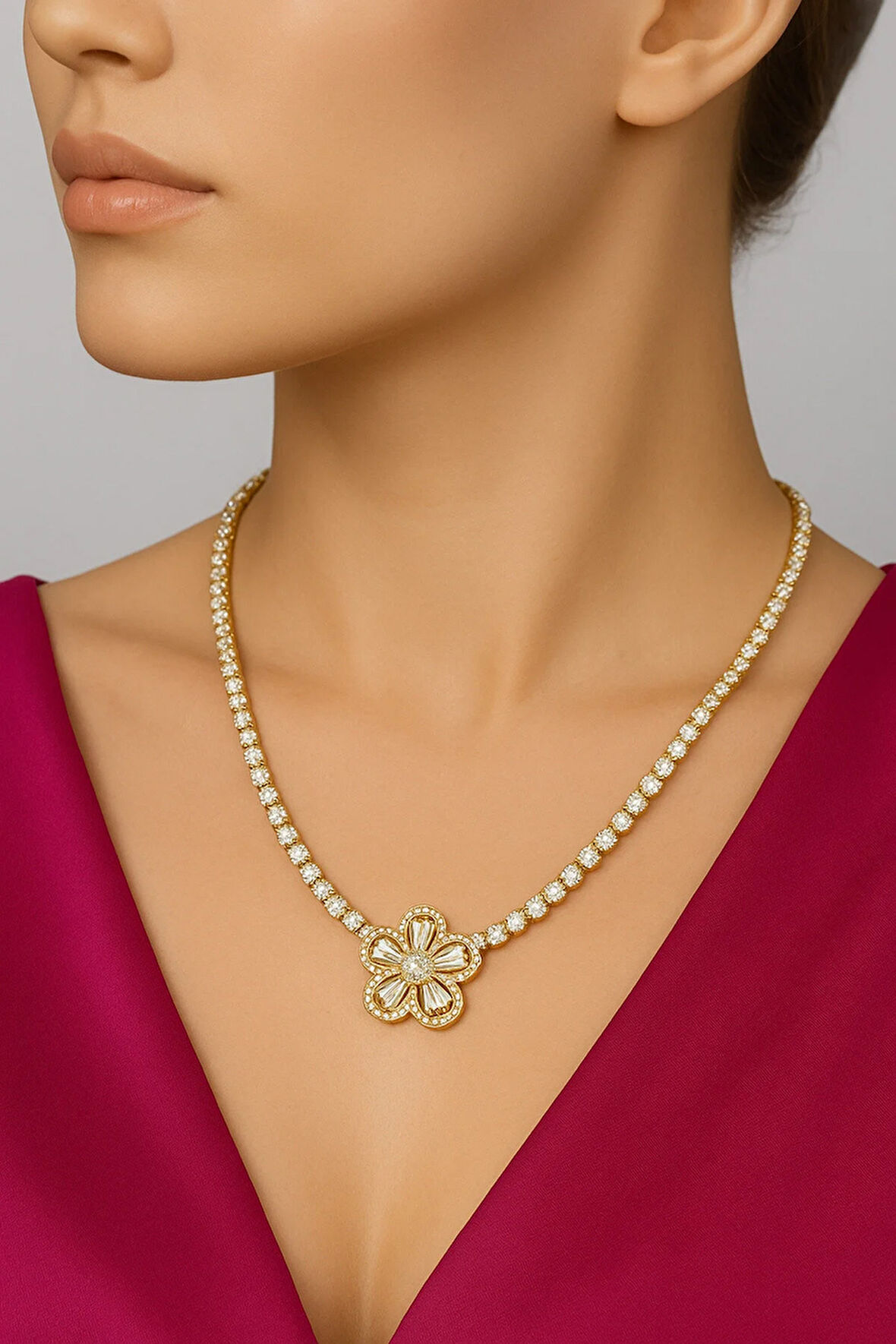 Su Yolu Zirkon Taşlı Çok Şık Kolye Çeşitleri