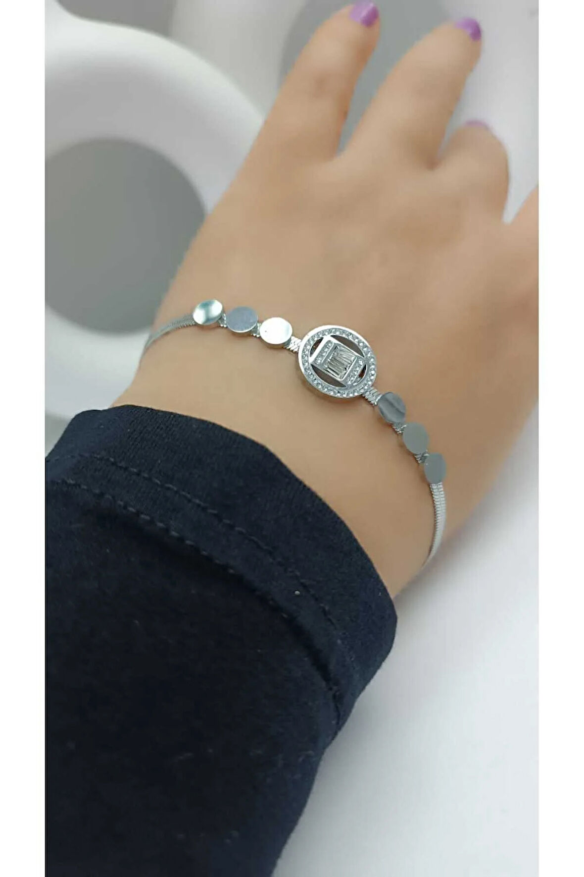 1.Sınıf Çelik Kararma Yapmaz Silver Baget Zirkon Taşlı Bileklik