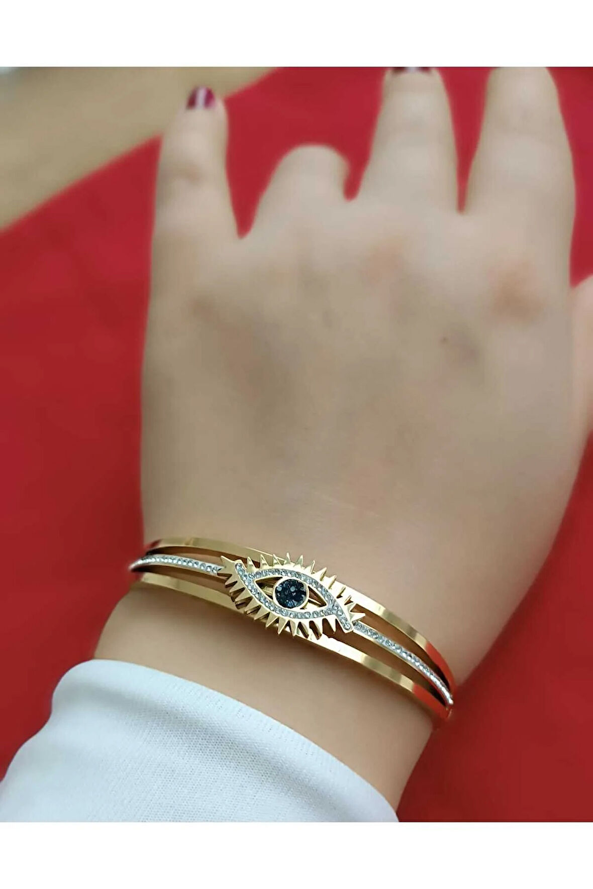 1.Sınıf Çelik Kararma Yapmaz Altın Kaplama Zirkon Taşlı Göz Figürlü Bileklik