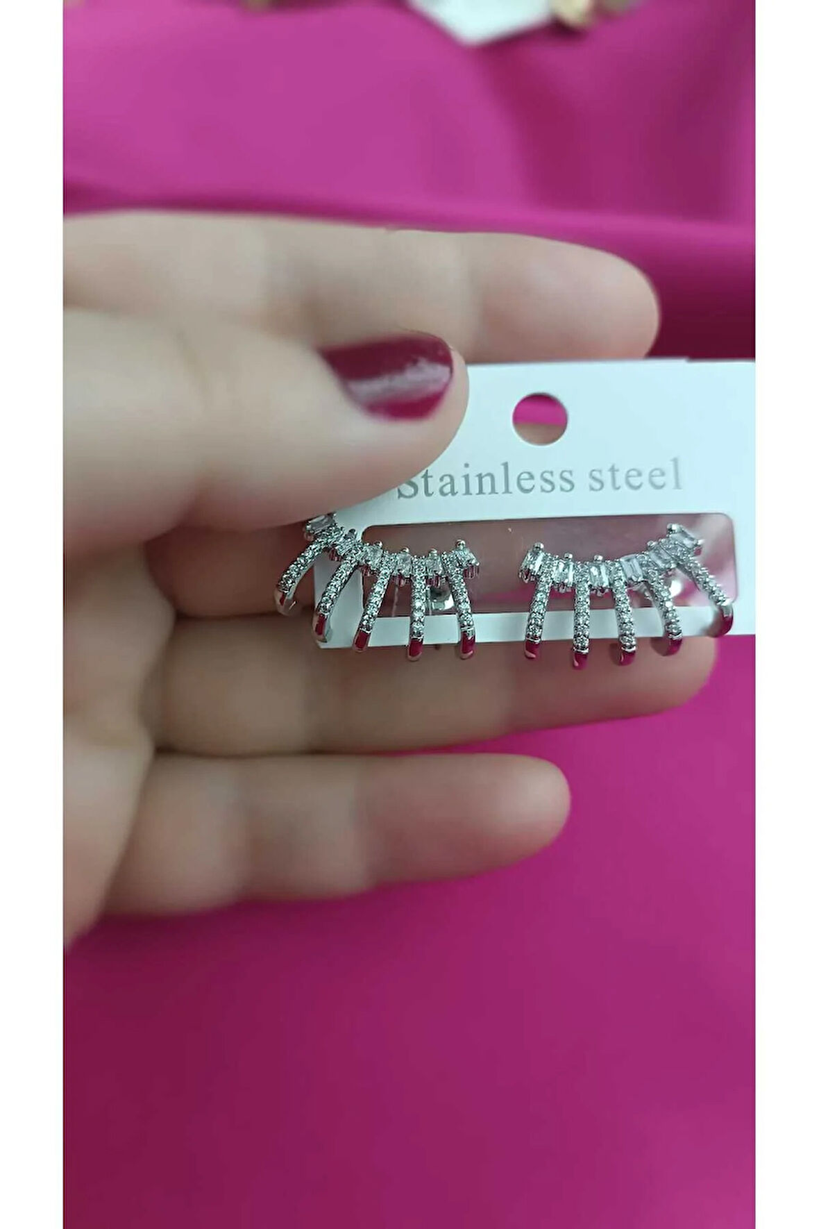 Çelik Kararma Yapmaz Taşlı Kaburga Model Kadın Küpe