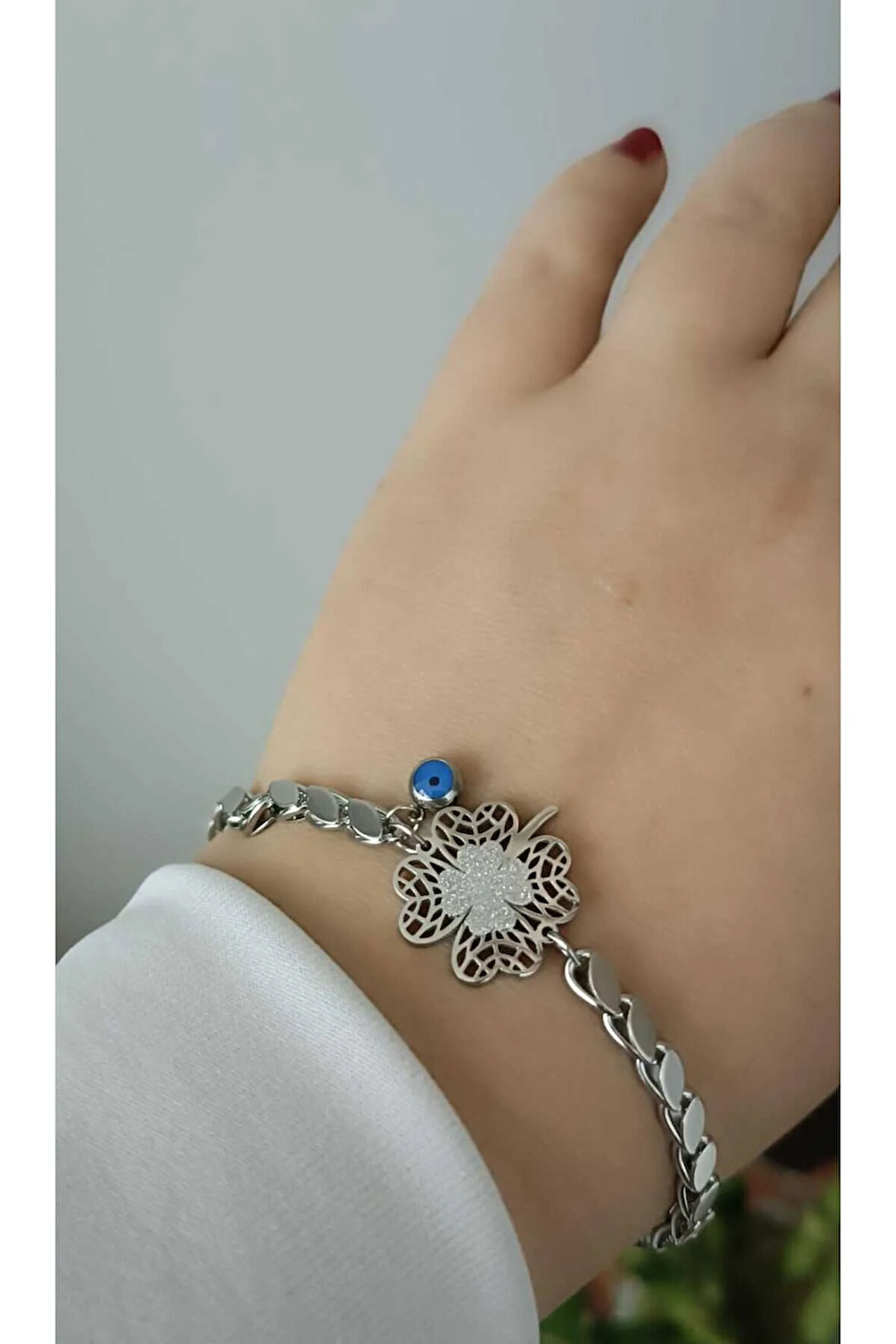 1.Sınıf Çelik  Kararma Yapmaz Silver Yonca Bileklik