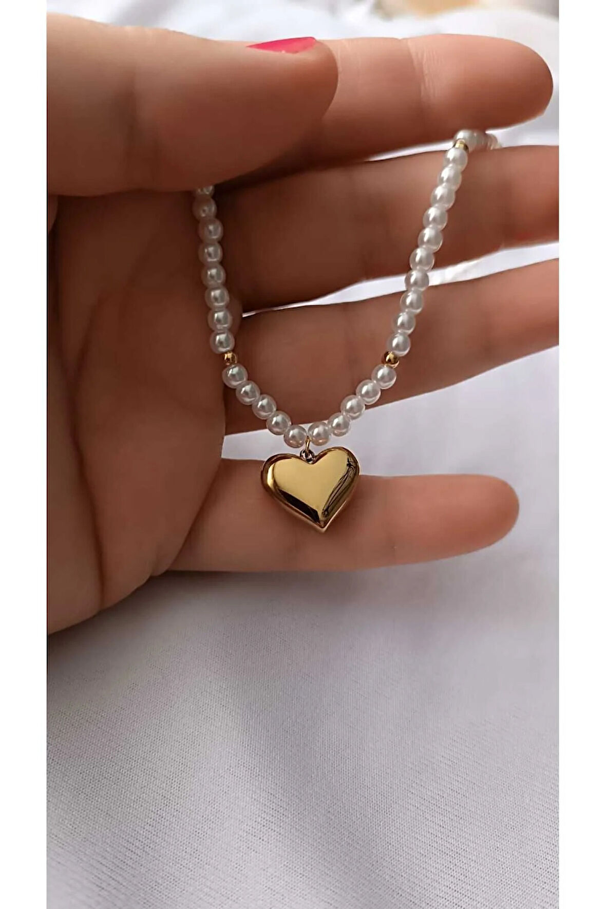 1.Sınıf Çelik Kararma Yapmaz İncili Kalp Kolye