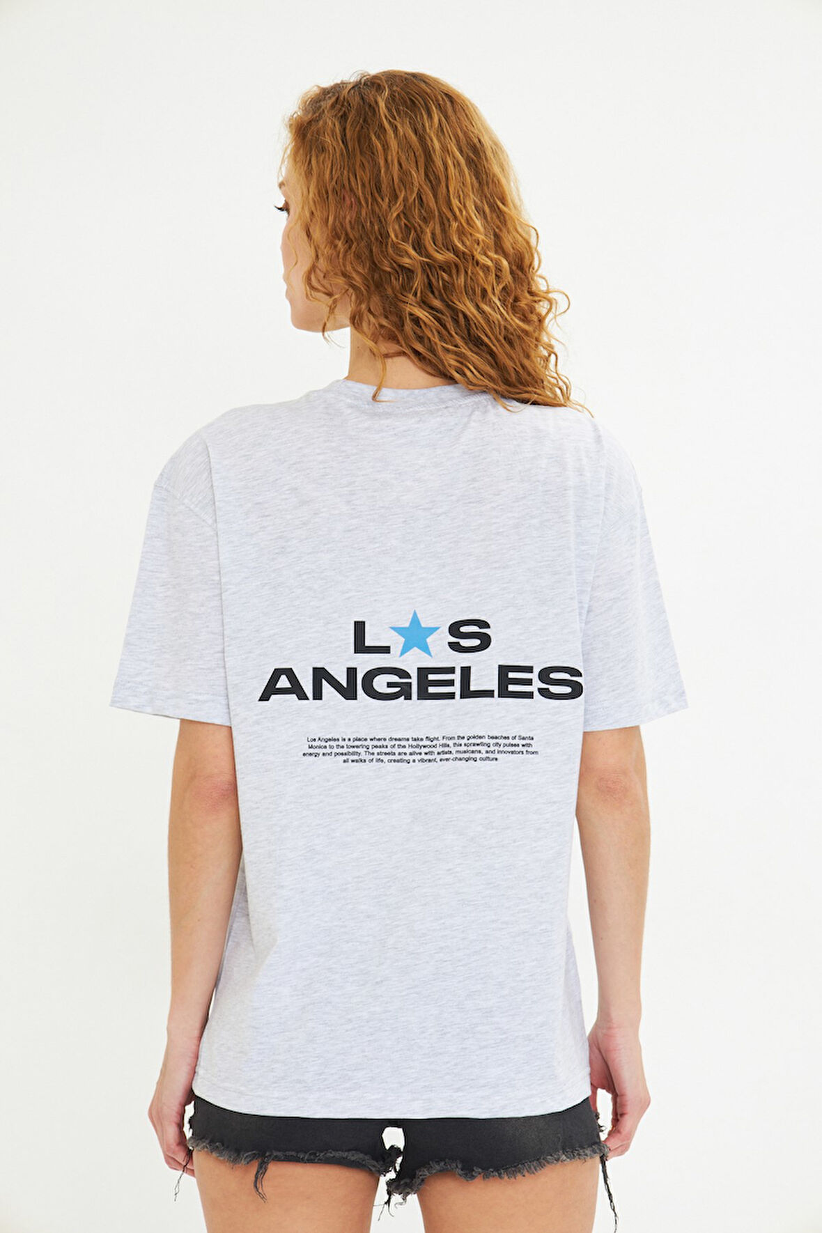 Los Angeles Baskılı %100 Pamuk Oversize Kadın Tişört