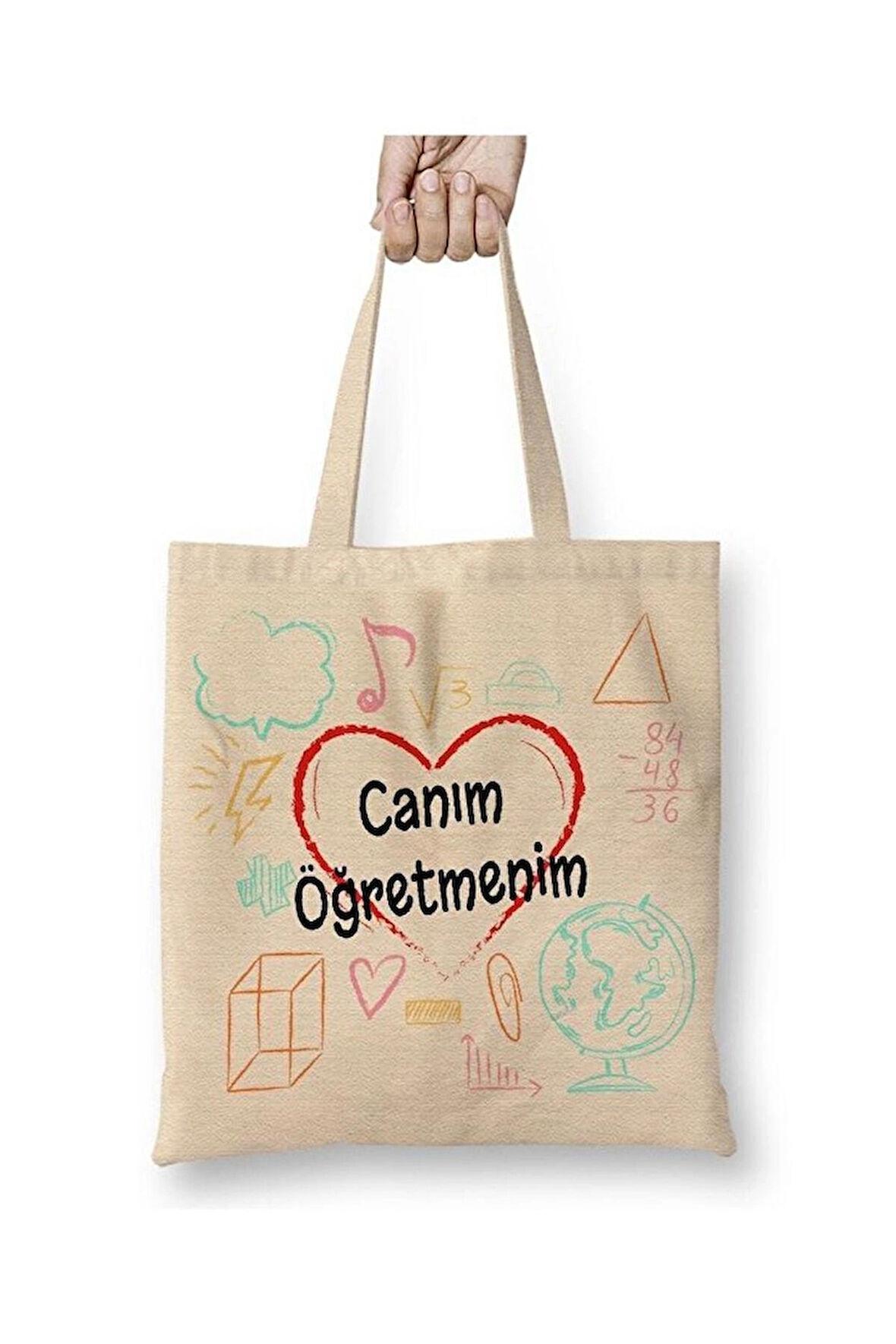 Canım Öğretmenim Öğretmenler Günü Beyaz Bez Çanta Uzun Saplı Alışveriş Çantası Plaj Çantası
