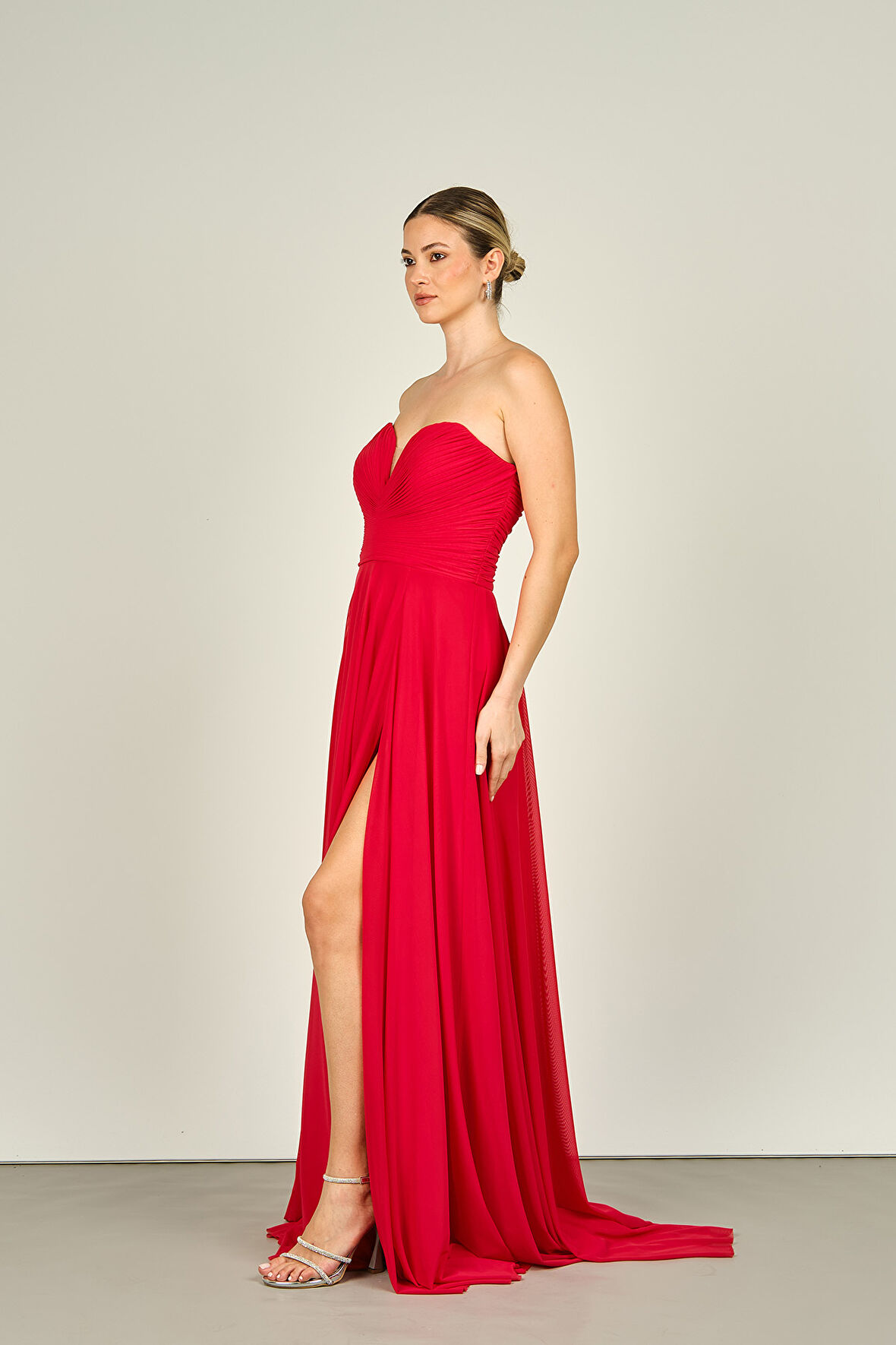 Şeref Vural Kadın Straplez Uzun Abiye Elbise 5437021 Kırmızı