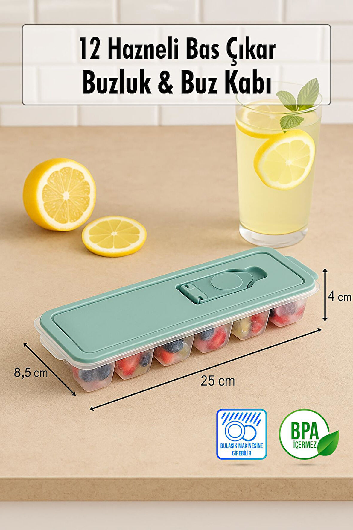 12 Hazneli Bas Çıkar Buzluk & Buz Kabı Beyaz