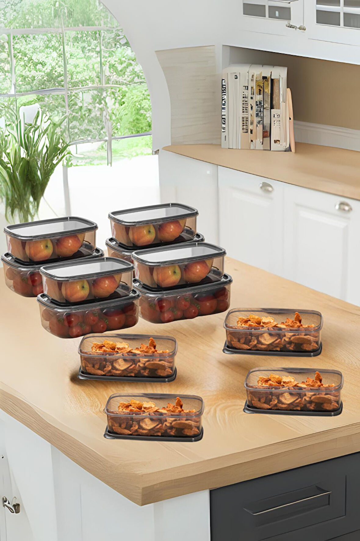 Oval 12 Parça Hava Almaz Sızdırmaz Saklama Kabı Seti Füme 4x(300/500/800 ml)