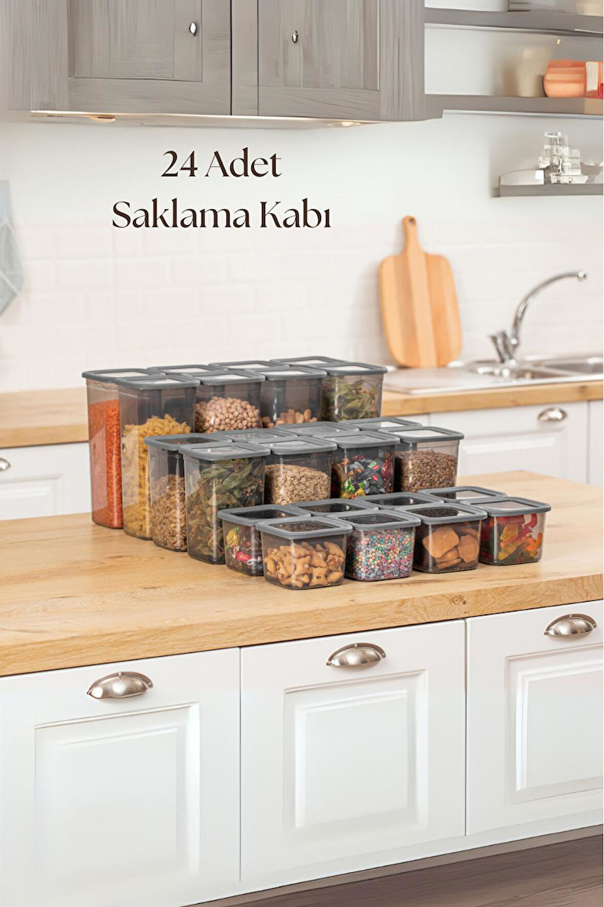 24'lü 3 Boy Kavanoz Seti & Saklama Kabı & Erzak Kabı 8x650/1300/1900 Ml (40 Lı Etiket Hediyeli)