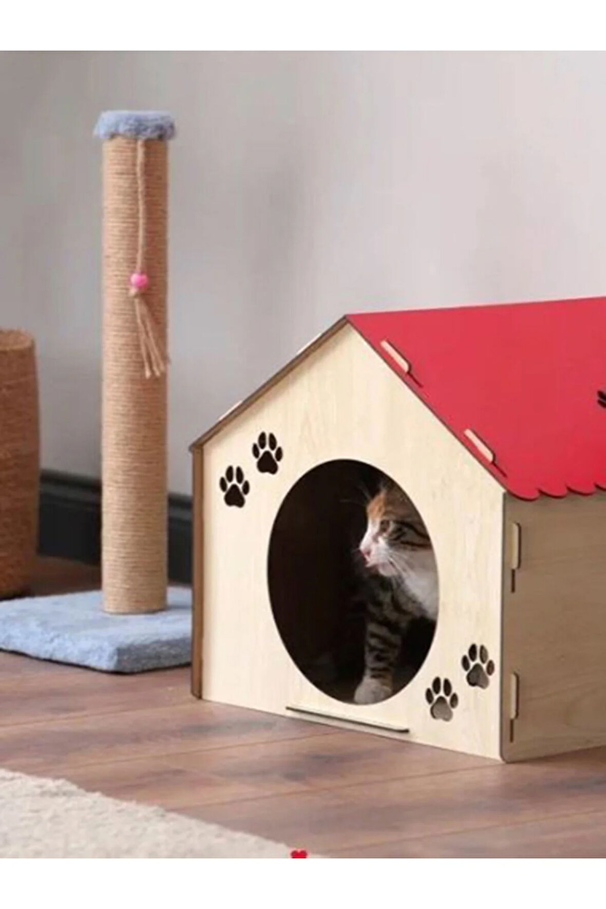 Ahşap Demonte Kedi Evi Evcil Hayvan Yuvası