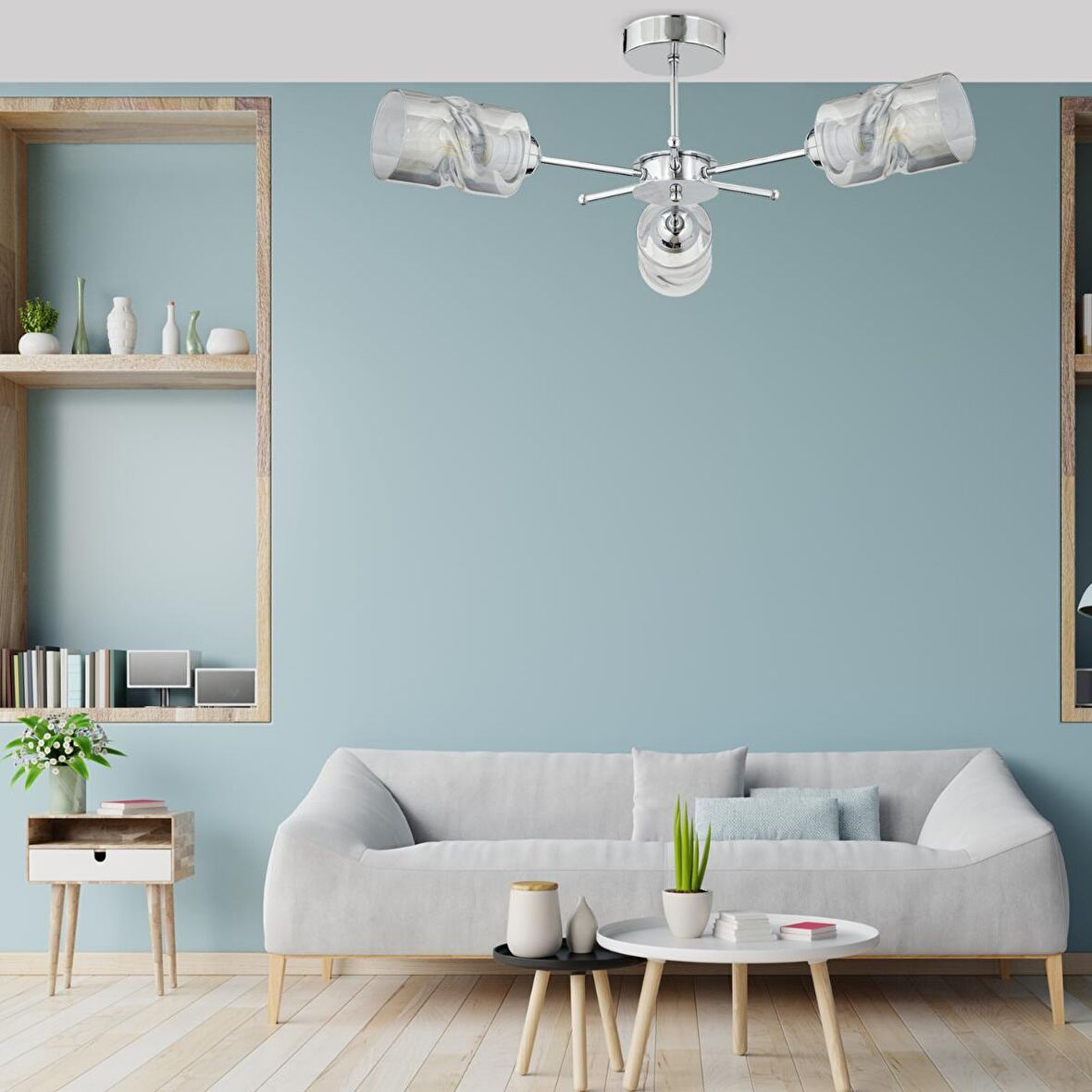 Nevia 3 Lü Krom Kaplama Modern Yatak Odası Mutfak Oturma Odası Salon Avize 