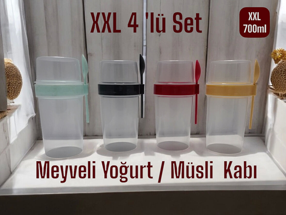 XXL 4 'lü Set Meyveli Yoğurt Kabı***Müsli Kabı (4x 700ml)