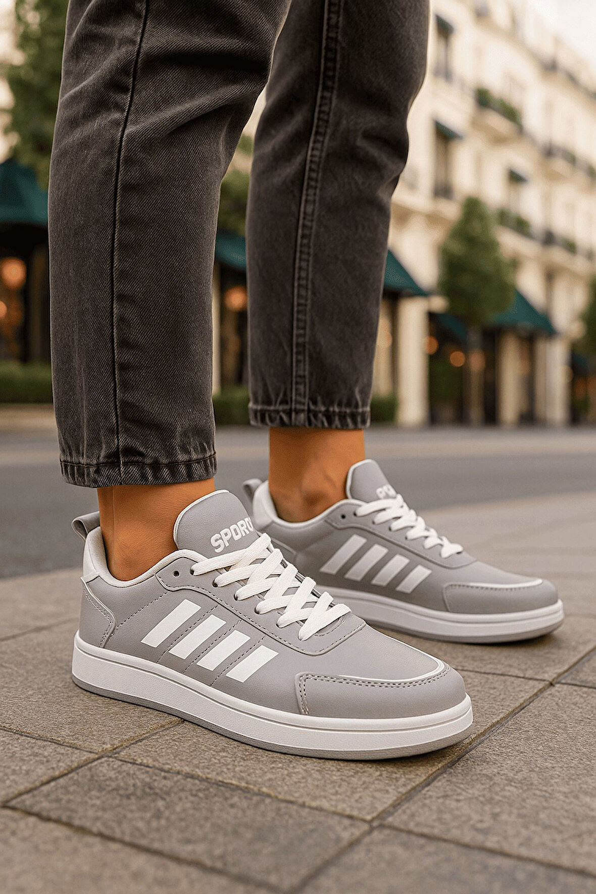 Günlük Unisex Sneaker Spor Ayakkabı Bağcıklı Çizgi Detaylı Rahat Hafif Bağcıklı Tırtık Taban 3438
